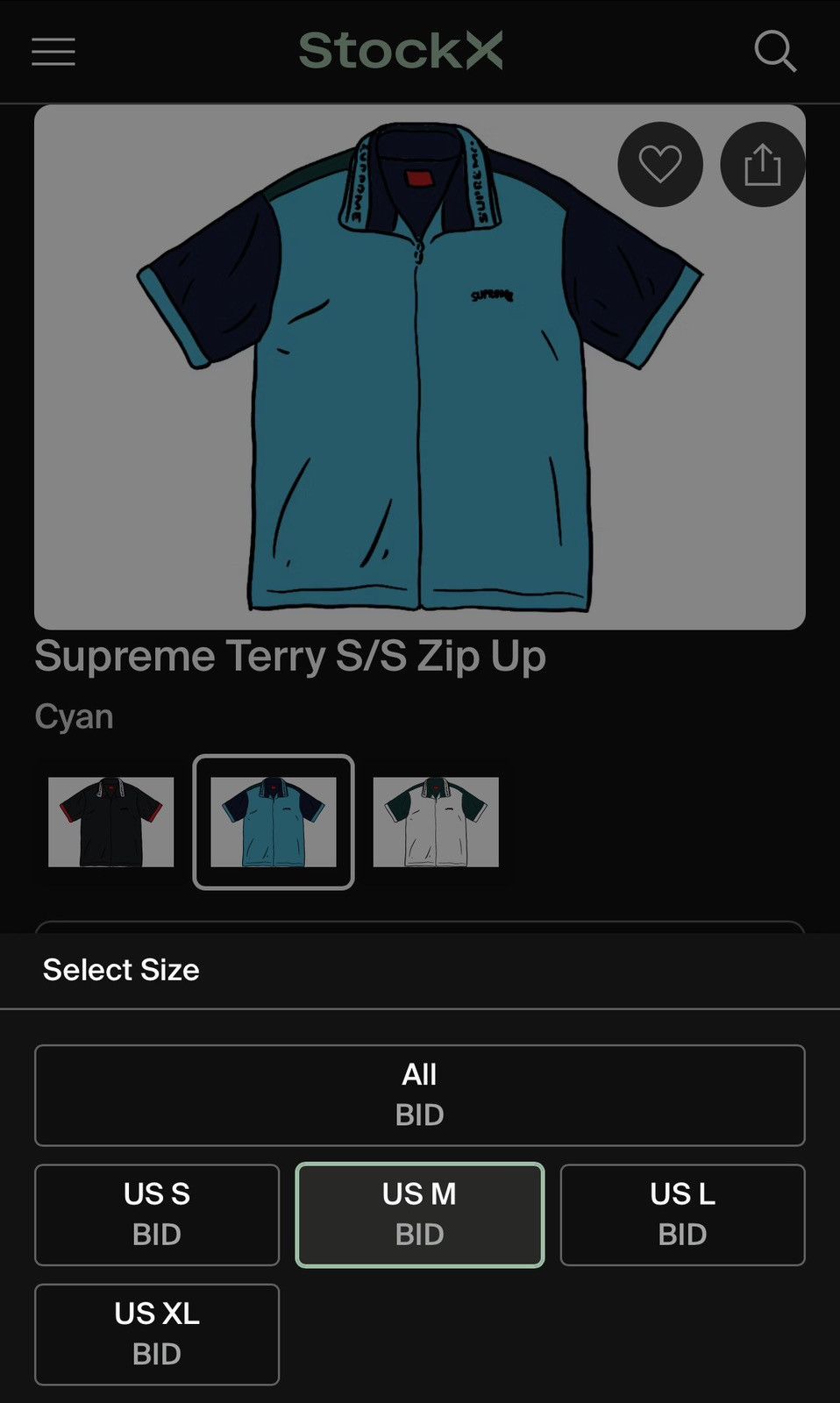 Supreme Supreme Terry S/S Zip Up SS20 Cyan SZ Medium💥 Size US M / EU 48-50 / 2 - 13 Thumbnail