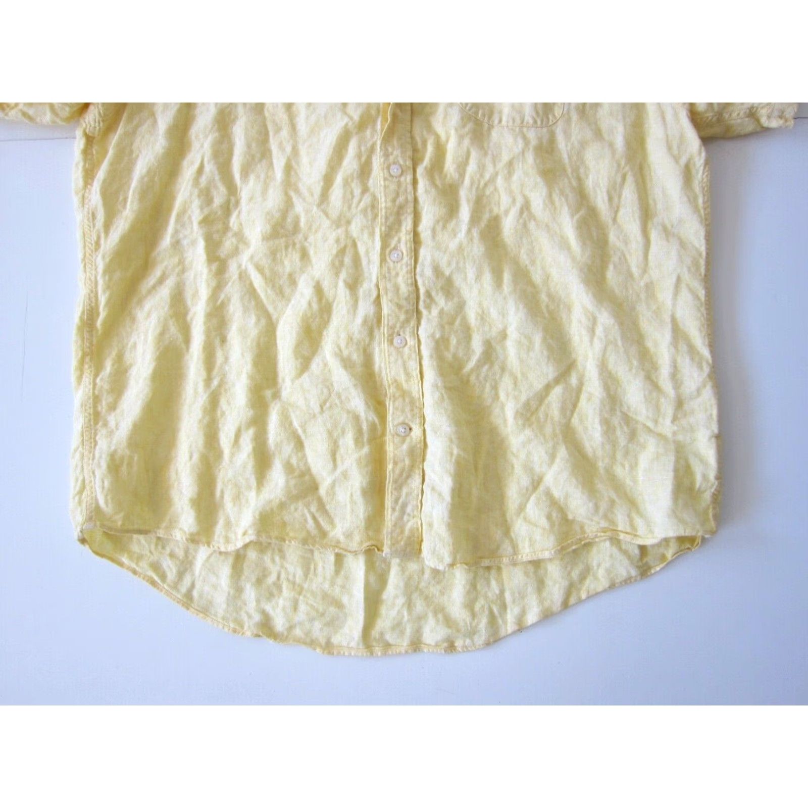 Lands' End Lands' End 100% Linen Yellow Button Up Short Sleeve Traditional Fit Shirt XL/T Mens Shirt Size US XL / EU 56 / 4 - 7 Thumbnail