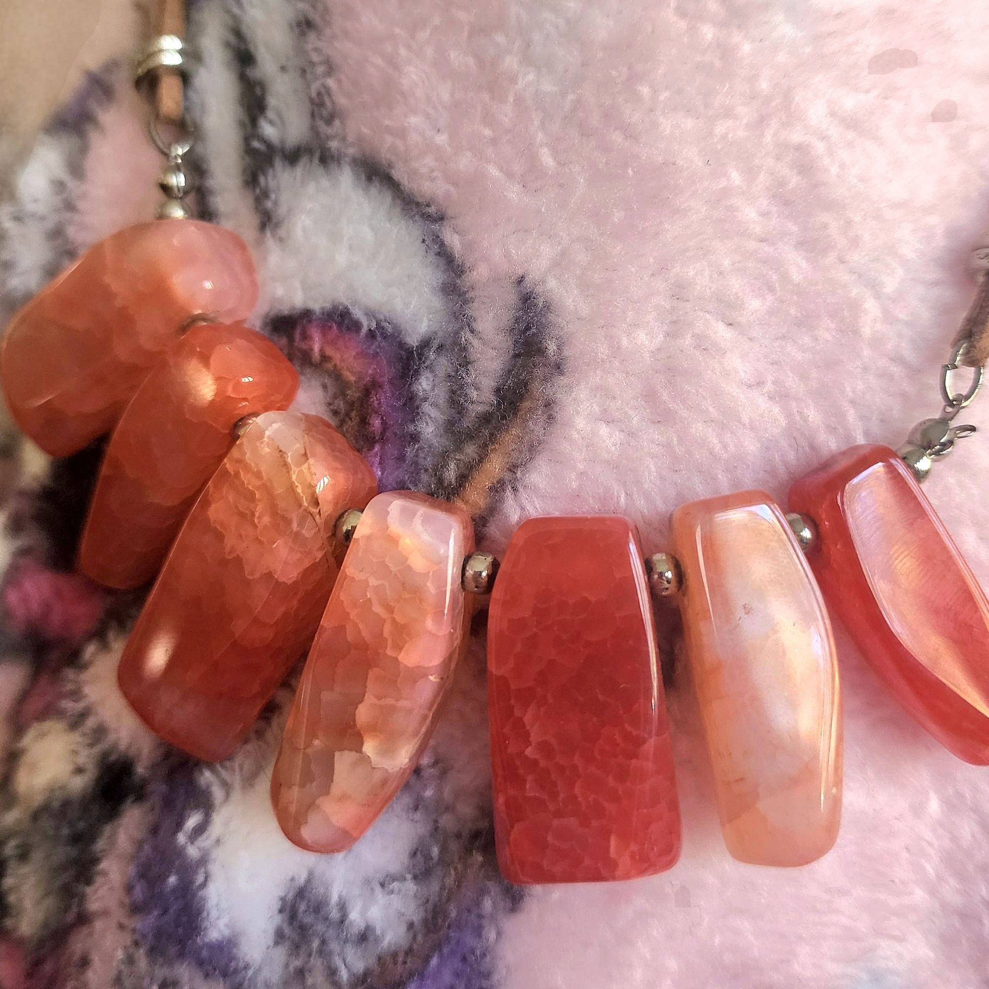 Other Boho Agate Carnelian Statement Necklace Leather Pink Orange Size ONE SIZE - 3 Thumbnail