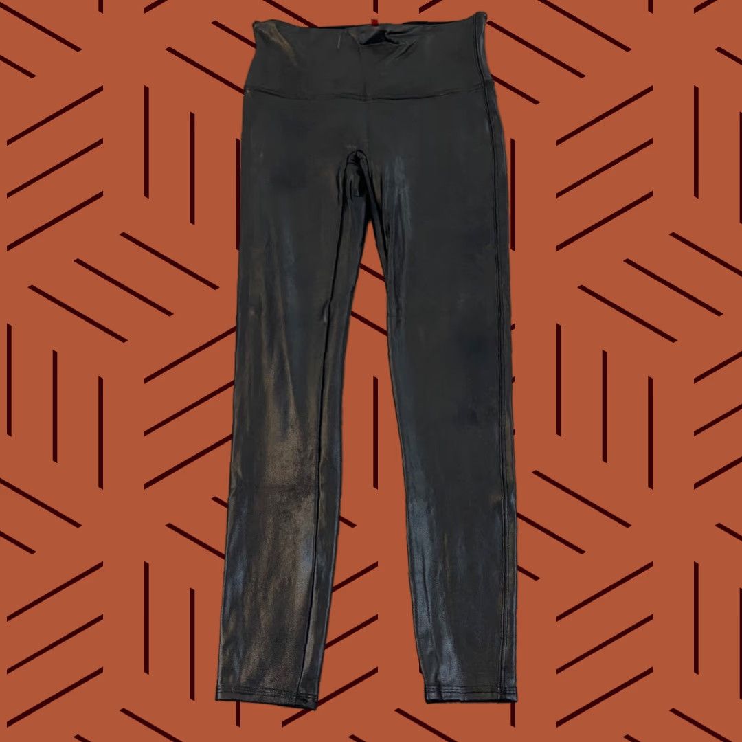 Spanx SPANX Leggings Womens Large Black Faux Leather Nylon Stretch Activewear Pants Size 36" / US 14 / IT 50 - 1 Thumbnail