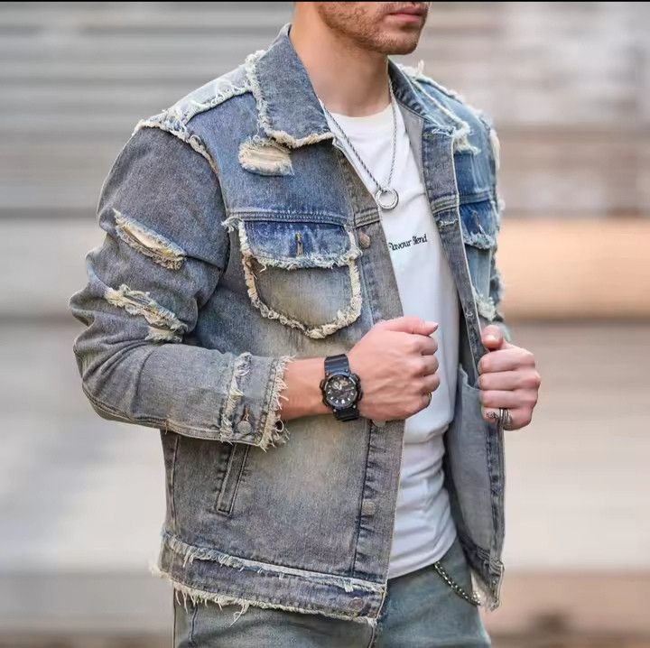Ripped Slim Casual Denim Jacket
