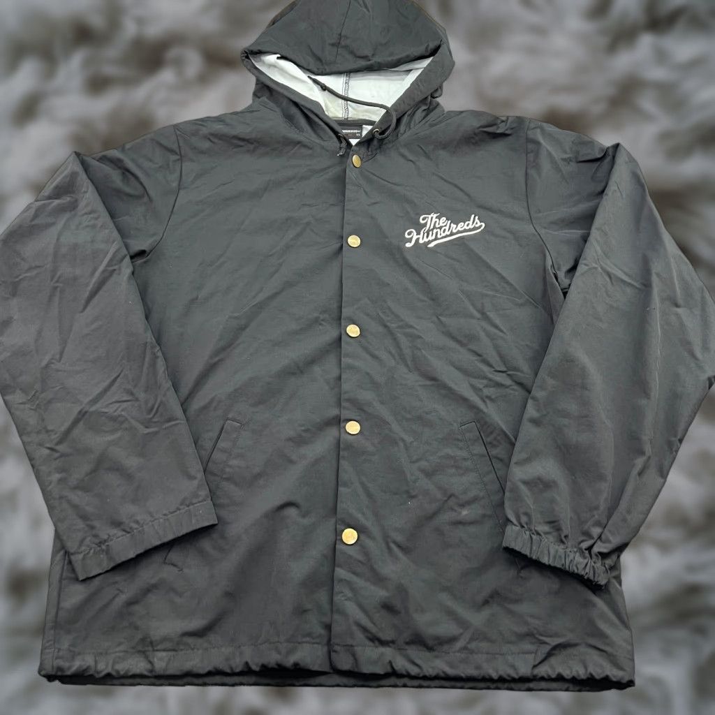 The Hundreds The Hundreds Mens XL Jacket Black Forever Slant Hooded Rain Coat Snap Front Size US XL / EU 56 / 4 - 1 Thumbnail