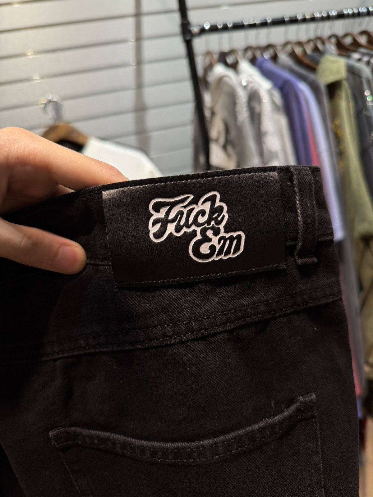 Other Fuck EM Shorts Black Denim Leather Patch Size (32) Size US 32 / EU 48 - 7 Thumbnail