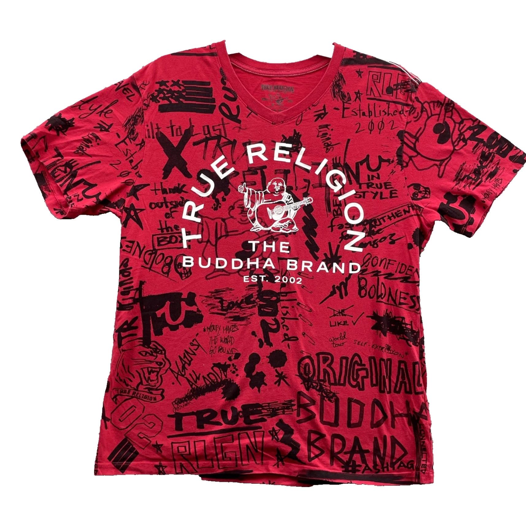 True Religion True Religion T-Shirt Large Red Graffiti Graphic Designer Grunge Rock Y2k Skate Shirt Mens L Red Graphic Print 90's Theme Size US L / EU 52-54 / 3 - 2 Thumbnail