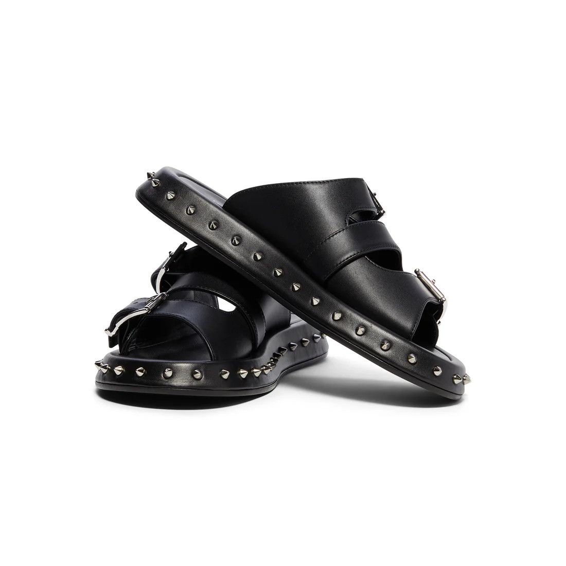Alexander McQueen o1s22i1n0125 Leather Punk Slides in Black Size US 8 / IT 38 - 5 Thumbnail
