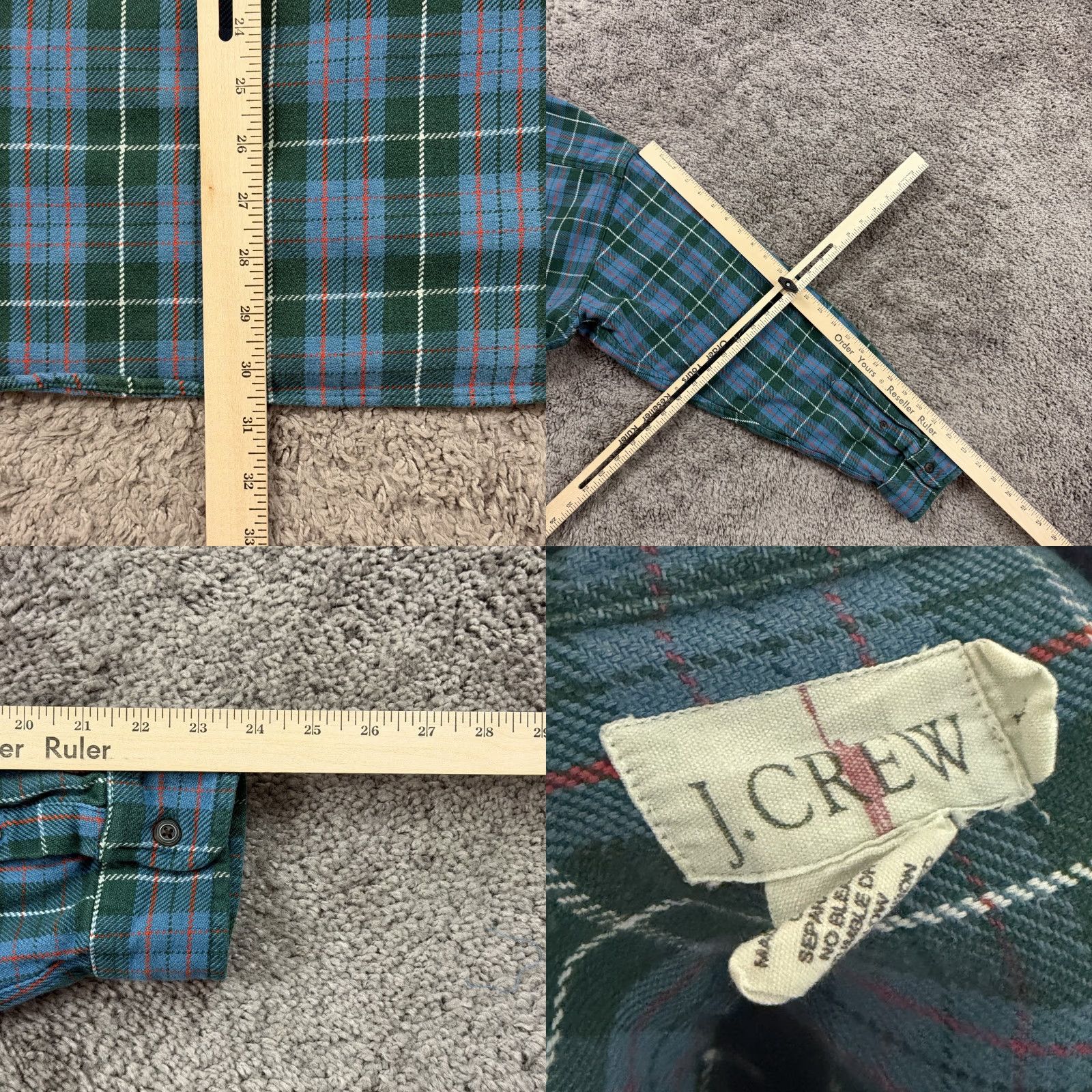 J.Crew J. CREW Shirt Mens L Green Plaid Chamois Flannel Long Sleeve Cotton Casual Button-Up with Pockets Size US L / EU 52-54 / 3 - 8 Thumbnail