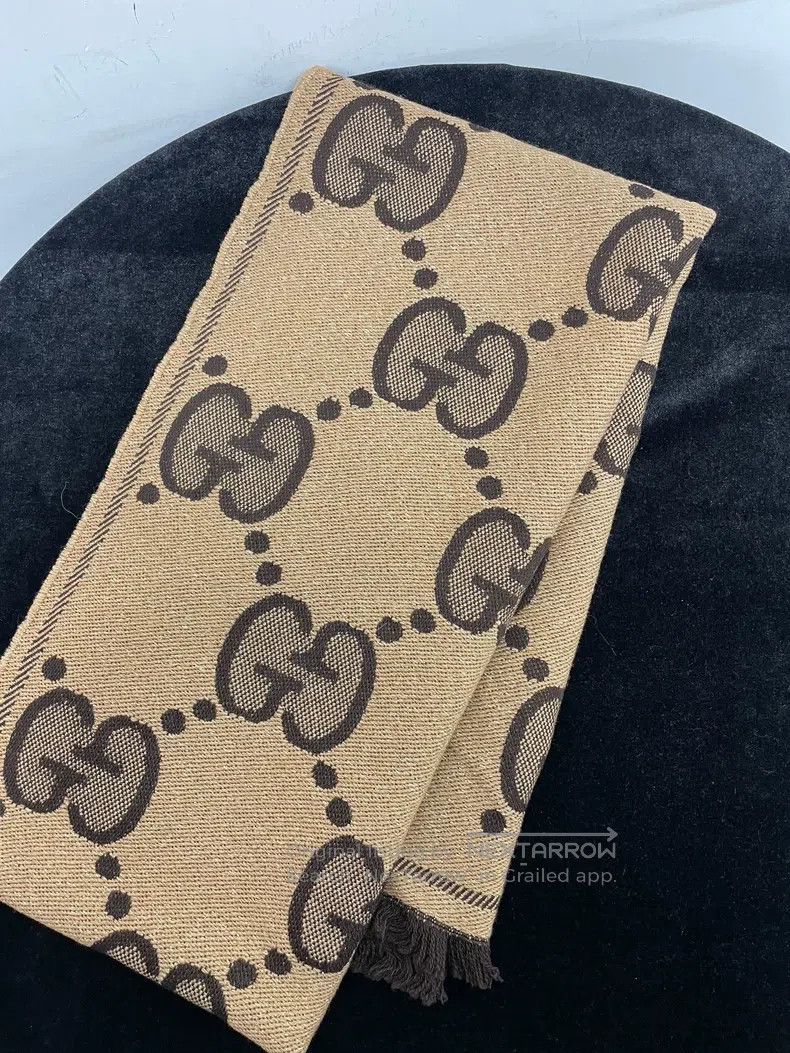 Gucci Gucci Classic caramel-coloured double G full-print scarf Size ONE SIZE - 6 Thumbnail