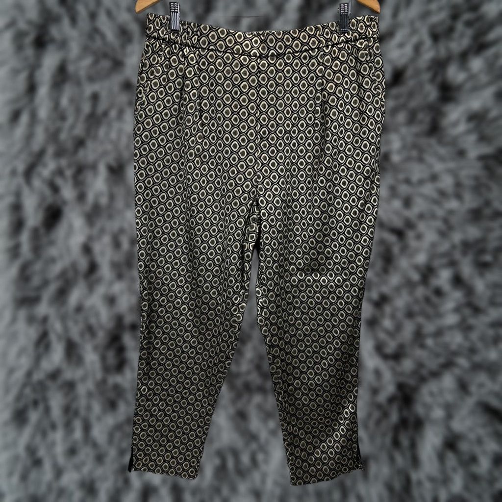 Anthropologie Anthropologie Larkin Jacquard Tapered Pants Sz L Black Gold Pull On Women Size 36" / US 14 / IT 50 - 1 Thumbnail