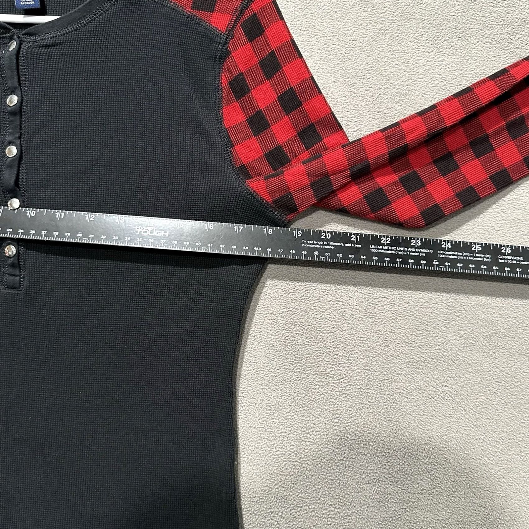 Chaps CHAPS Shirt Women L Thermal Waffle Knit Henley Snap Long Sleeve Buffalo Plaid Black Size L / US 10 / IT 46 - 7 Thumbnail