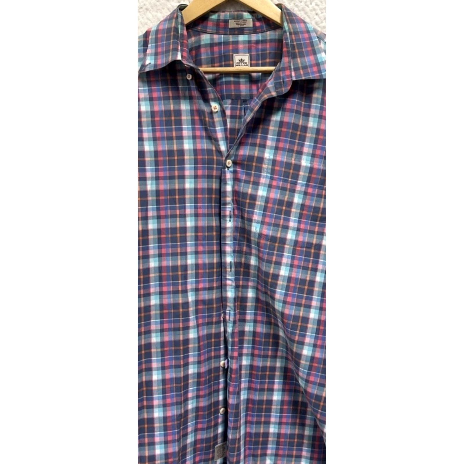 Peter Millar Peter Millar Shirt Plaid Button-Down XL Mens 100% Cotton Blue Pink Comfort Fit Long Sleeve Size US XL / EU 56 / 4 - 4 Thumbnail