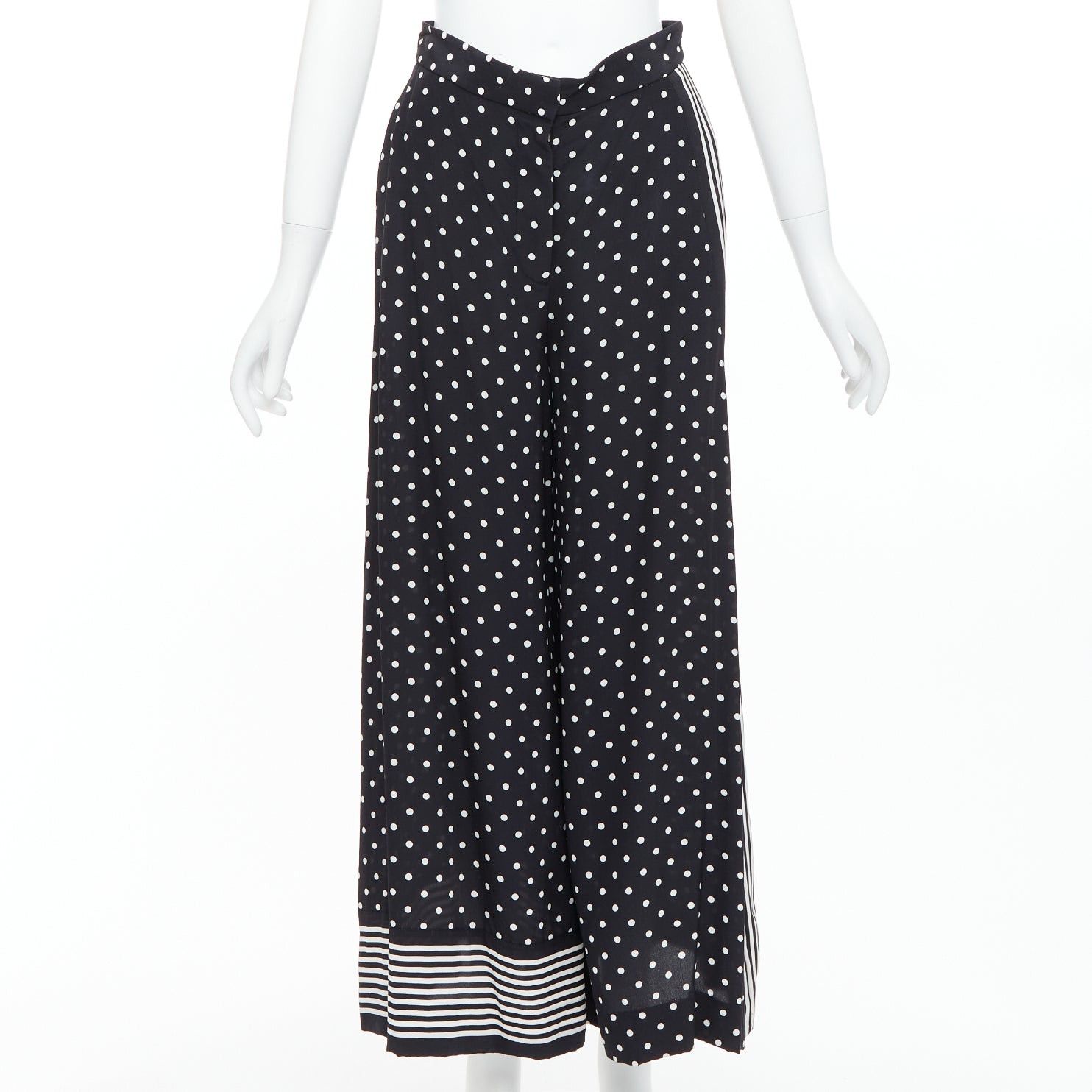 Stella McCartney STELLA MCCARTNEY 2016 black white 100% silk polka dot striped pants IT36 XXS Size 25" / US 0 / IT 36 - 1 Thumbnail