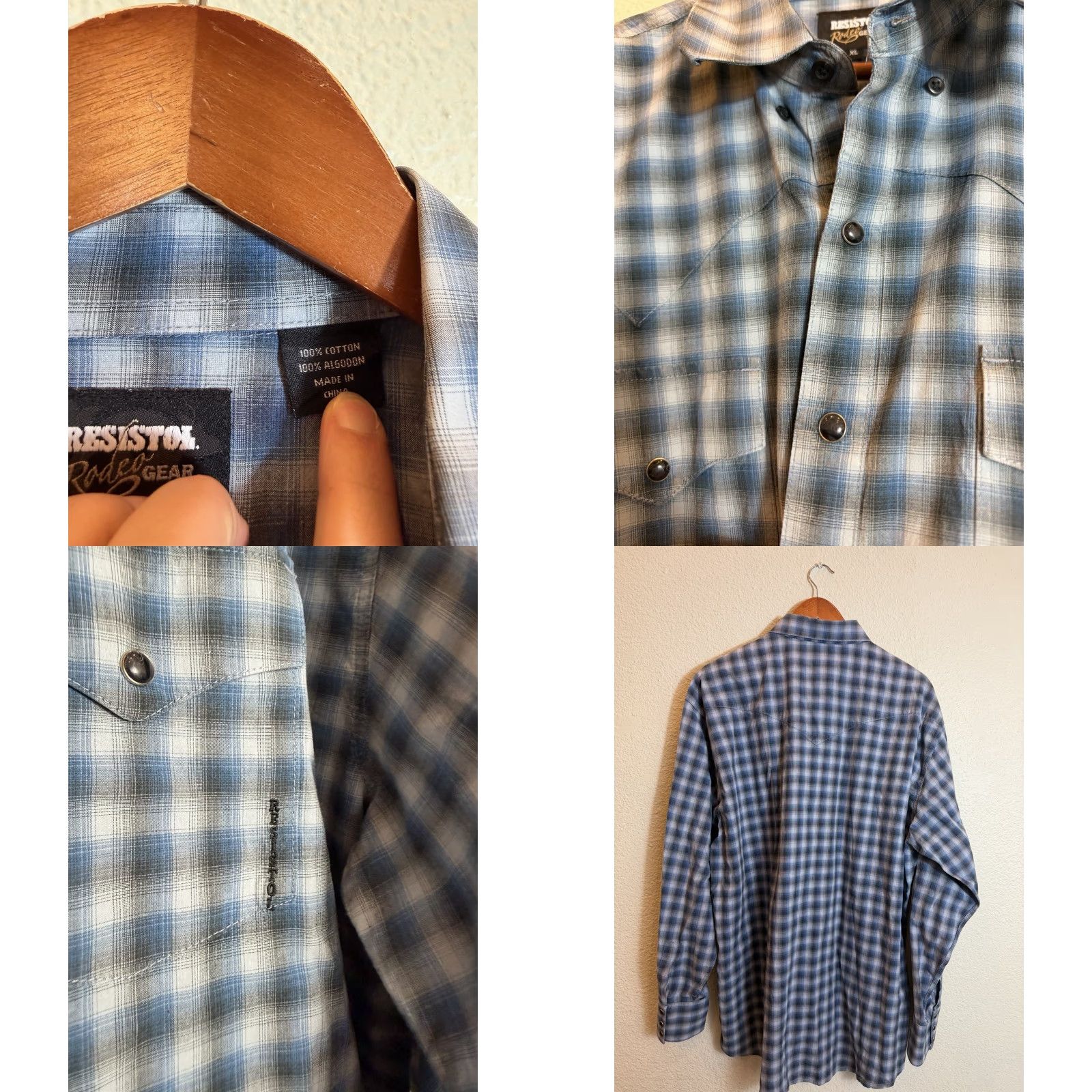 Vintage Resistol Rodeo Gear Shirt Mens XL Long Sleeve Blue Plaid Pearl Snap Shirt Size US XL / EU 56 / 4 - 8 Thumbnail