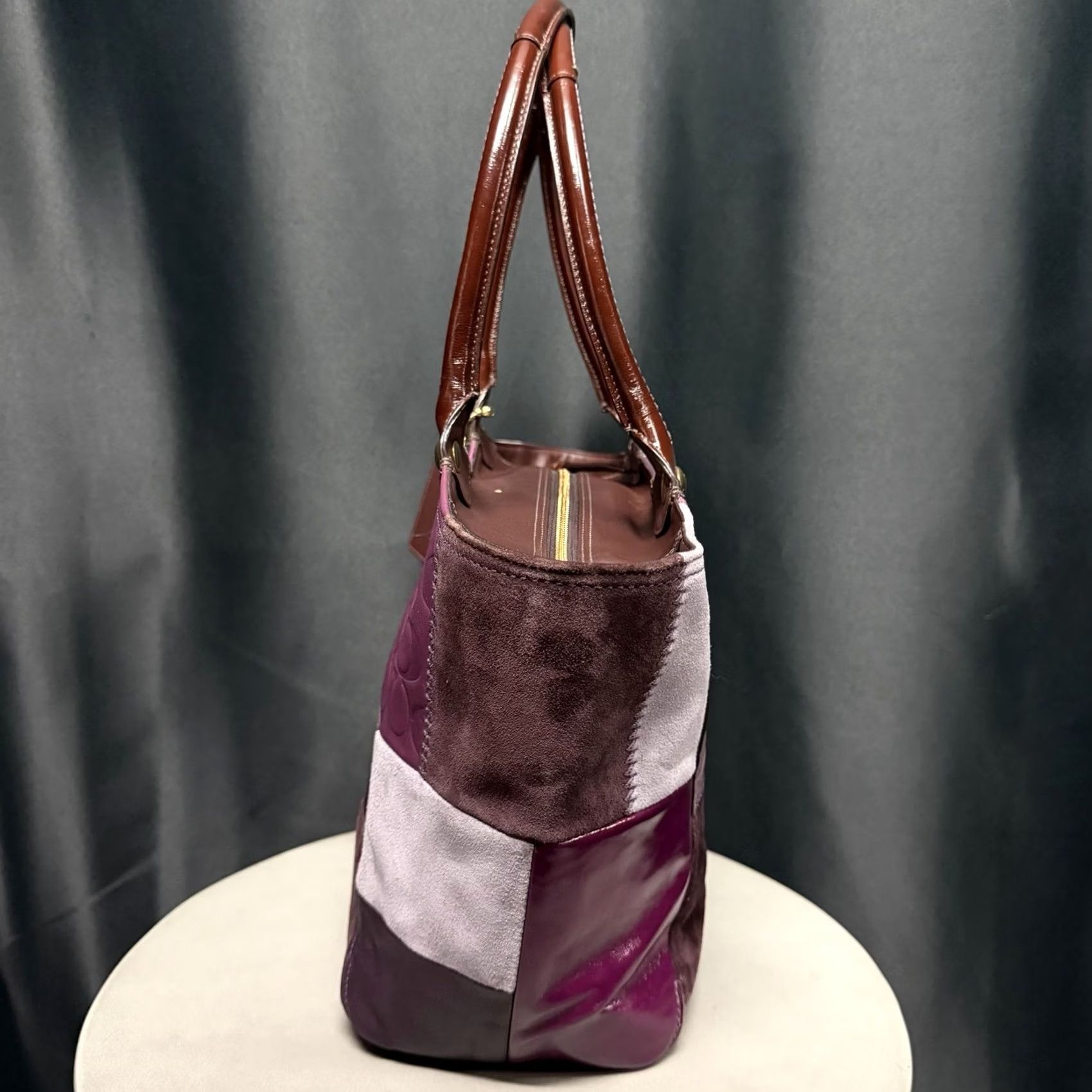 Coach VINTAGE Coach Tote Bag Large Purple Leather Suede Patchwork Signature Bleecker Y2K Womens Size ONE SIZE - 3 Thumbnail