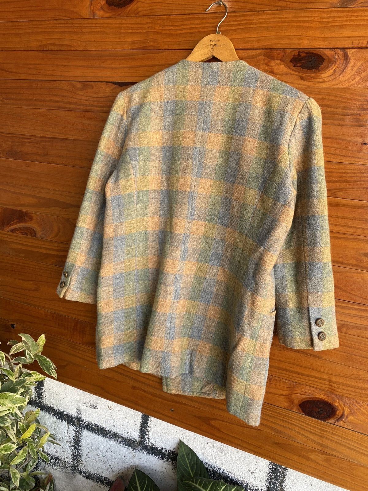 Japanese Brand Vintage Wool Plaid Blazer Jacket | Pastel Check Double Coat Size M / US 6-8 / IT 42-44 - 12 Thumbnail