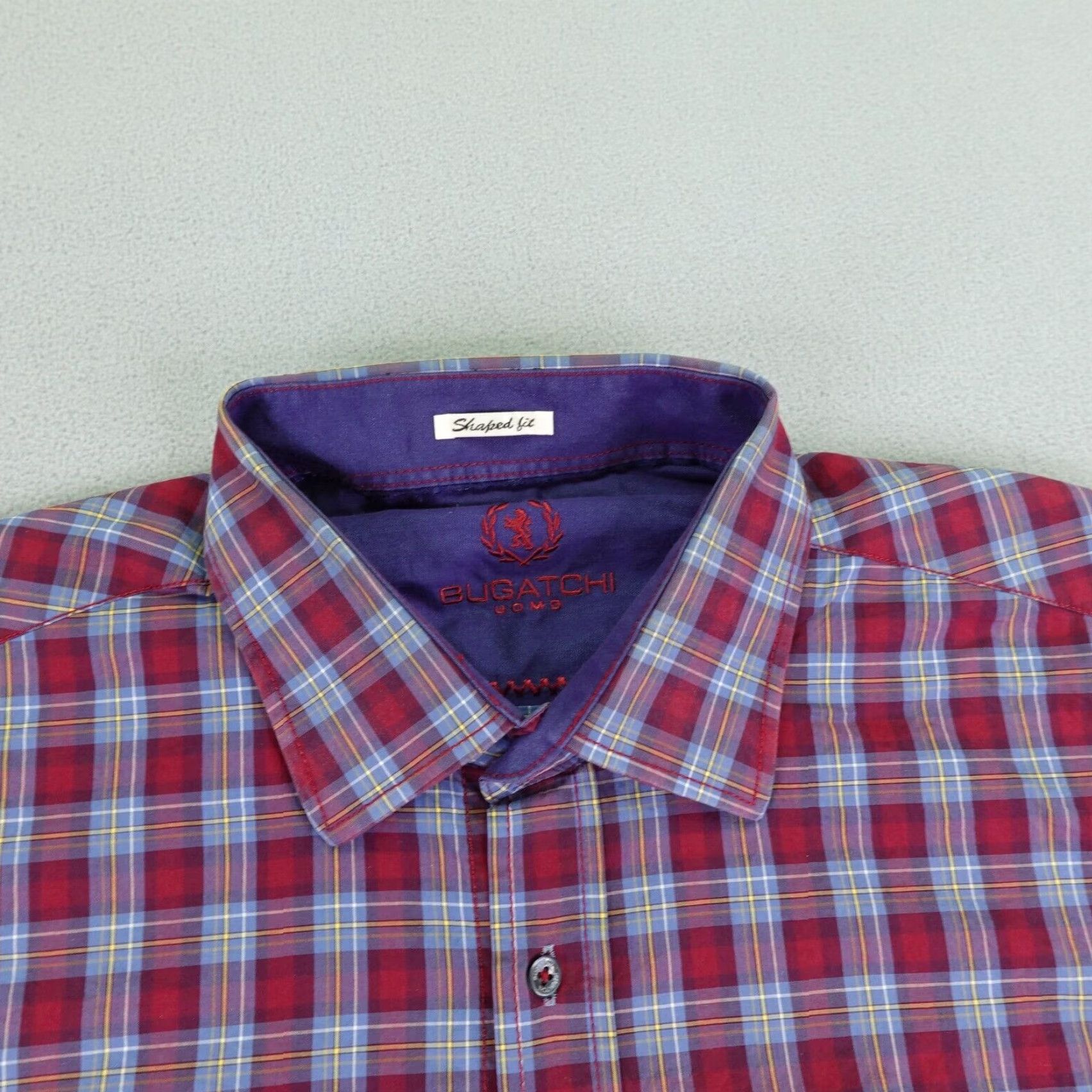 BUGATCHI Bugatchi Uomo Shirt Mens XL Red Plaid Button-Up Slim Fit Pockets Chest Collared Button Shirt Size US XL / EU 56 / 4 - 2 Thumbnail