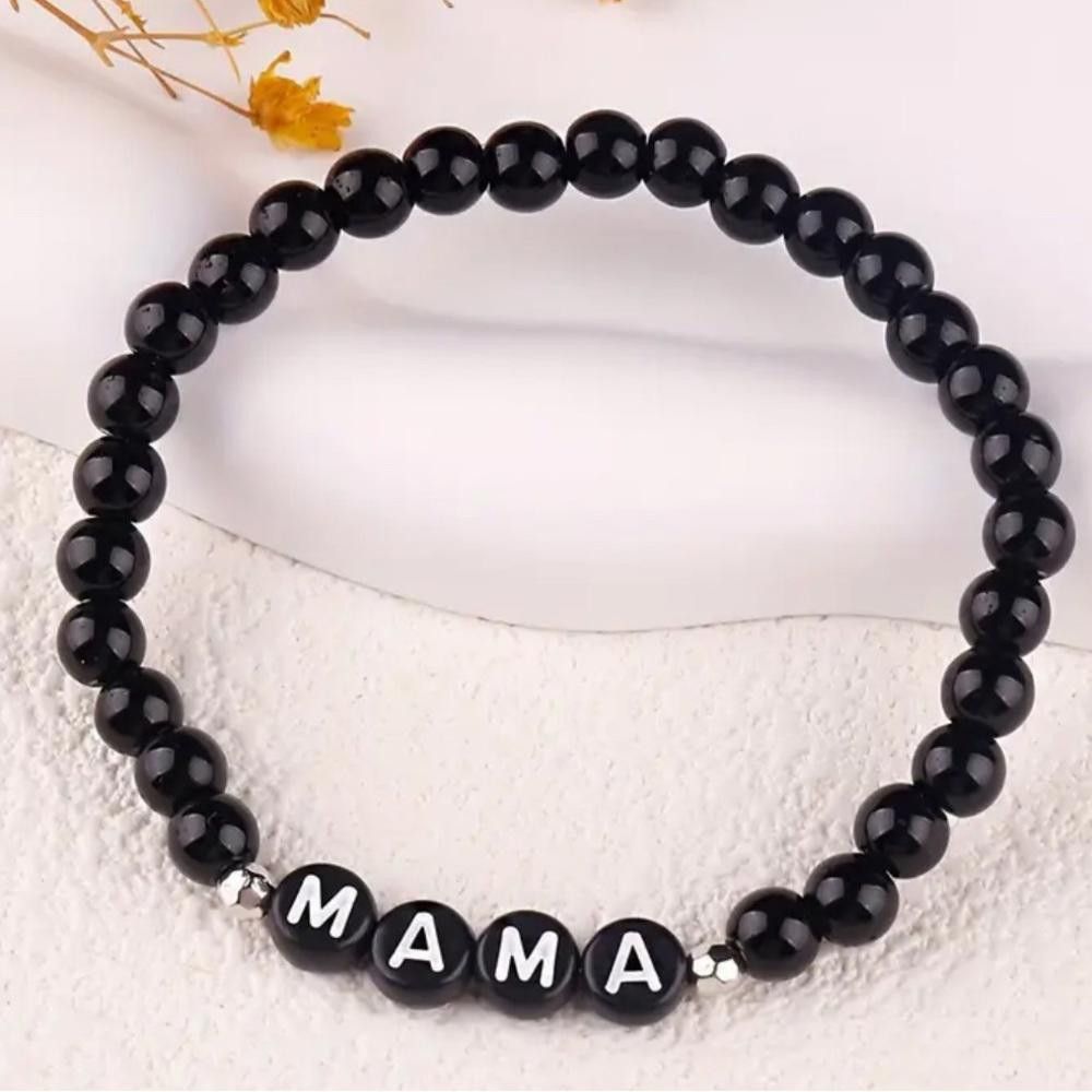 Designer Black Beaded 'MAMA' Bracelet Size ONE SIZE - 1 Preview