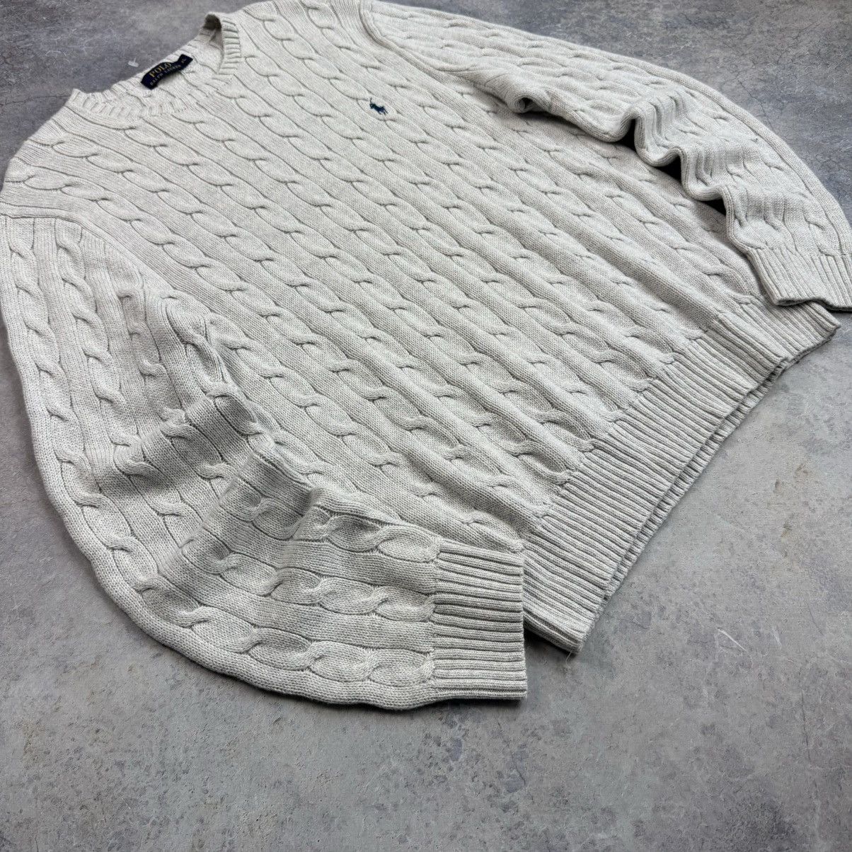 Polo Ralph Lauren POLO RALPH LAUREN GRAY COTTON CABLE KNIT SWEATER Size US XL / EU 56 / 4 - 2 Thumbnail