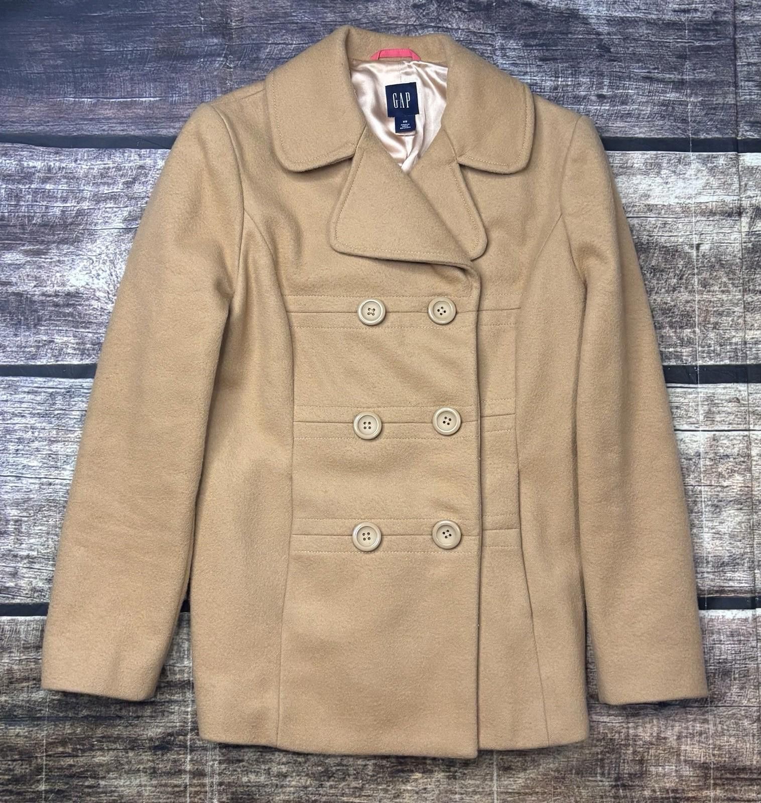 Gap Y2K Gap Peacoat Jacket Womens XS Virgin Wool Beige VTG Size XS / US 0-2 / IT 36-38 - 1 Thumbnail