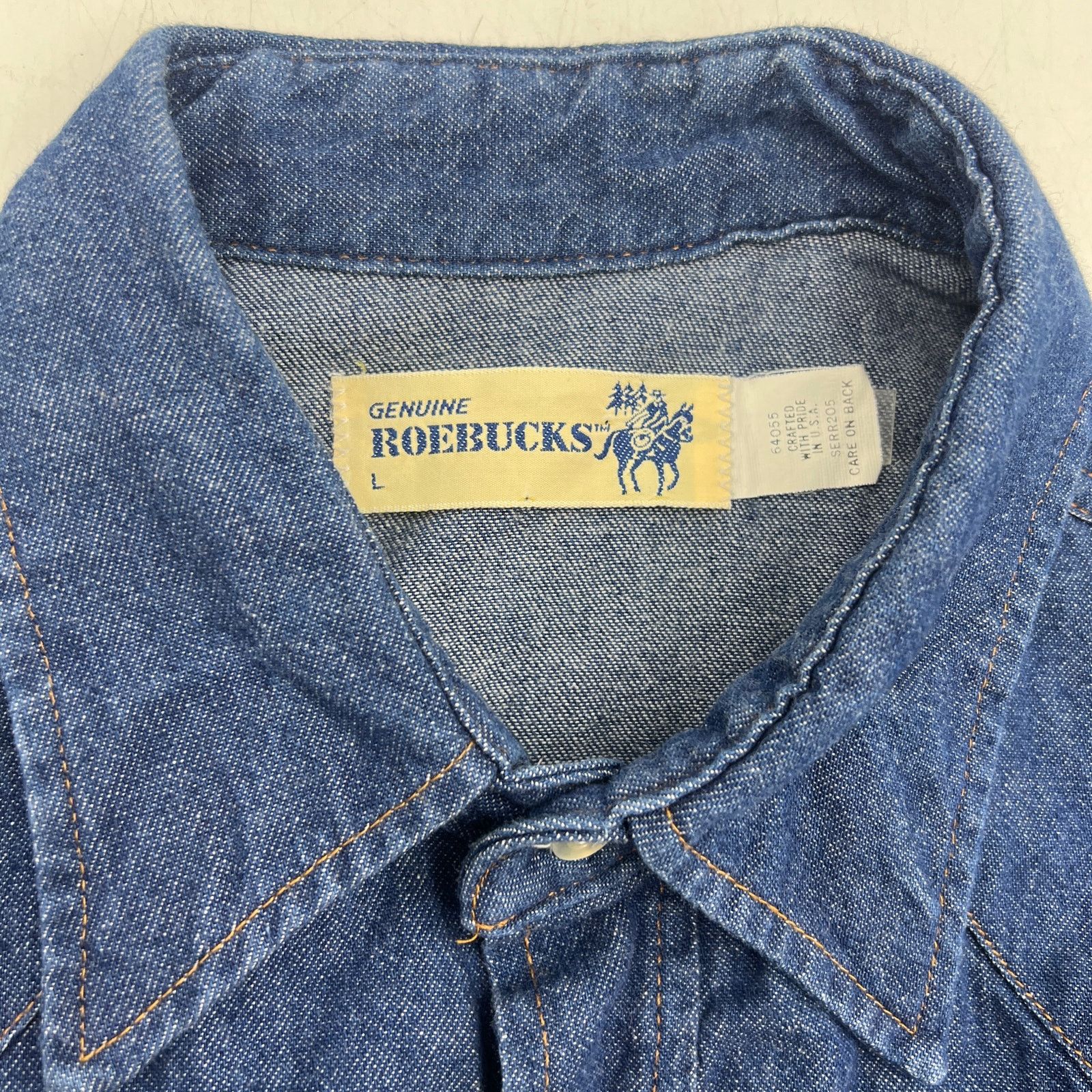 Sears × Vintage Vintage Roebucks Denim Pearl Snap Shirt Size US L / EU 52-54 / 3 - 3 Thumbnail