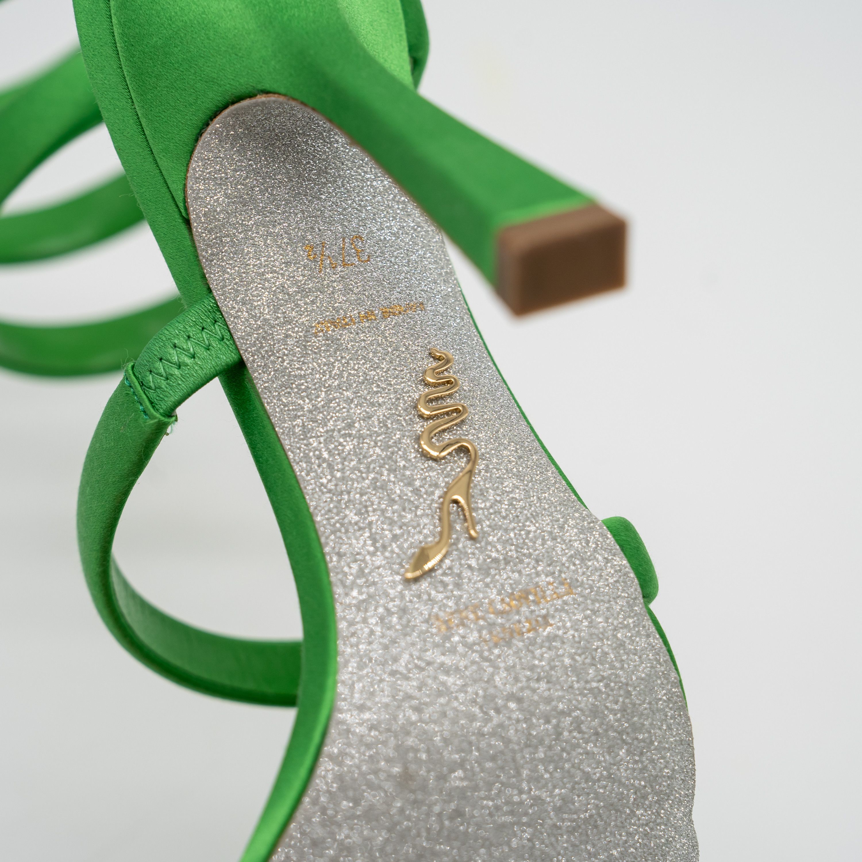 Rene Caovilla 37.5 7.5 US Rene Caovilla Cleo Green Sandals Heels 105 Satin Size US 7.5 / IT 37.5 - 8 Thumbnail