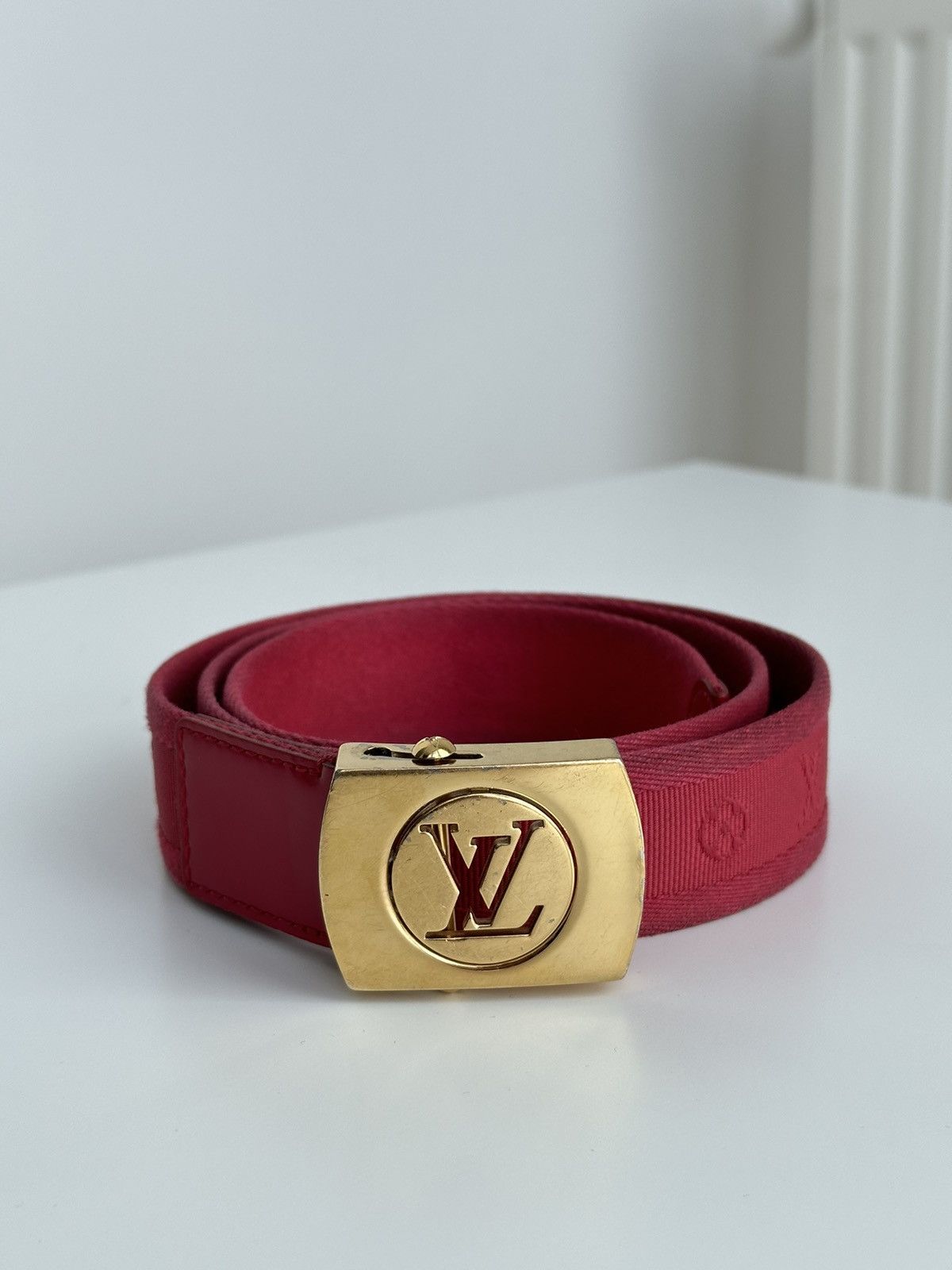 Louis Vuitton Louis Vuitton Red Monogram Canvas Cut Out belt M9734 Size 30 - 1 Thumbnail