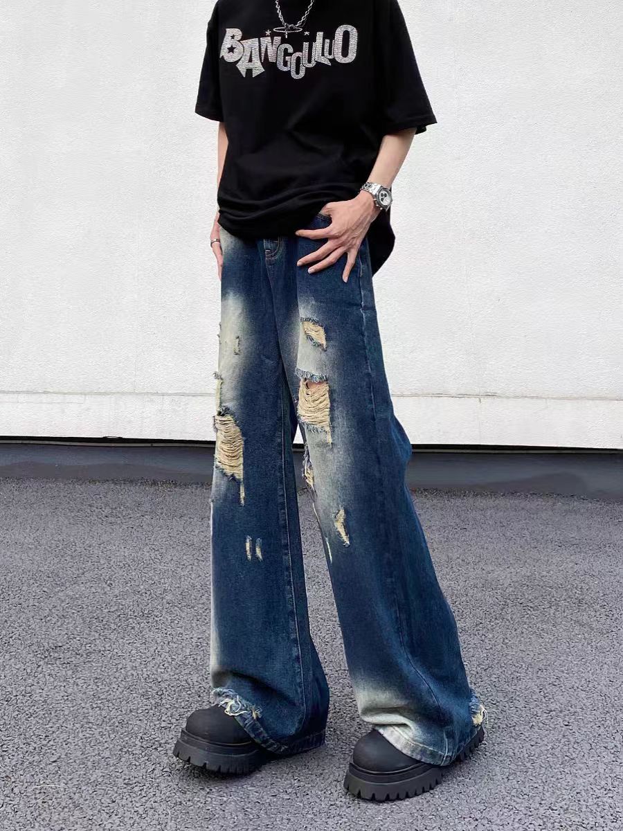 Designer × Jean × Vintage Vintage wash gradient ripped baggy jeans Size US 34 / EU 50 - 2 Thumbnail