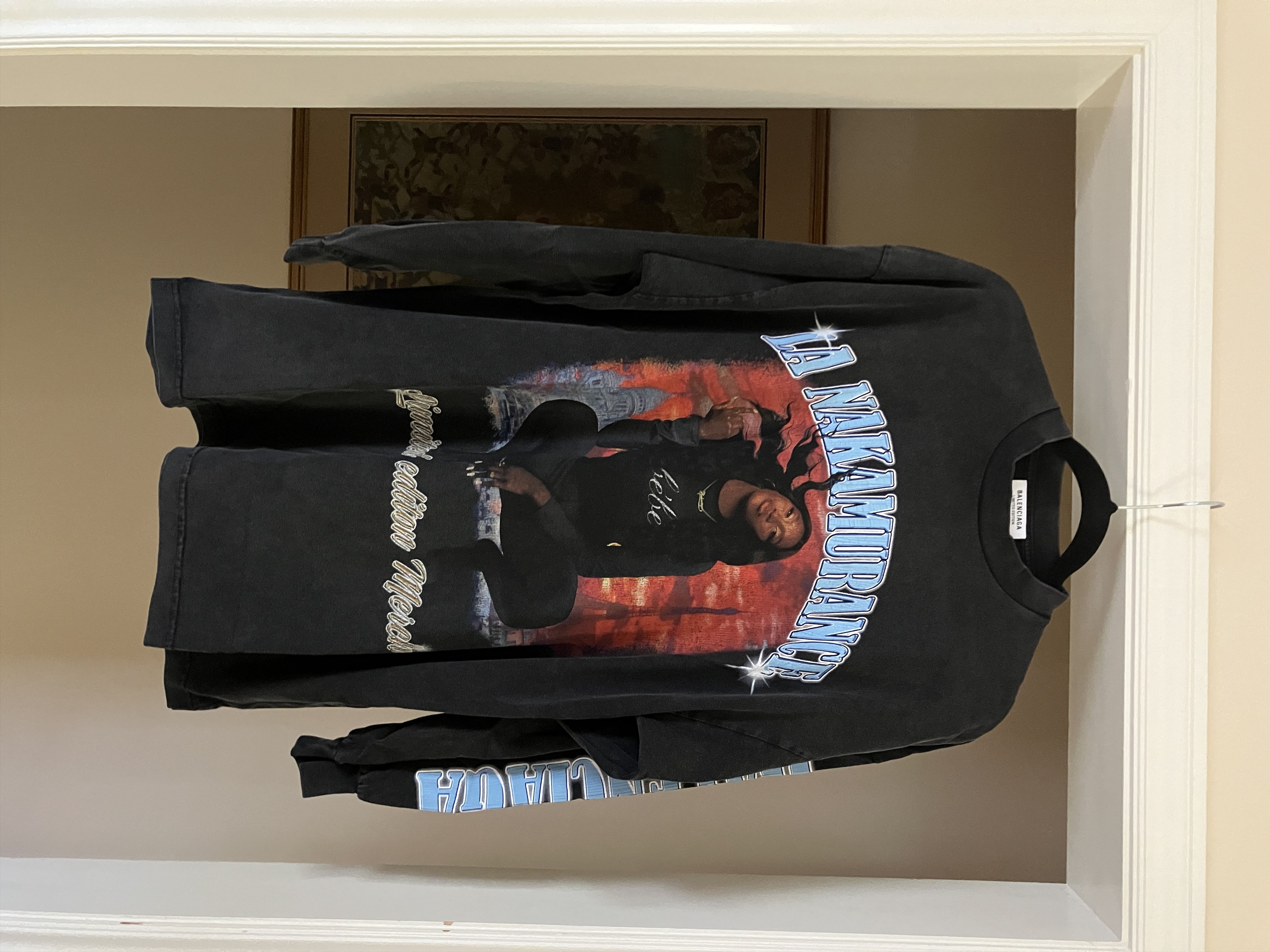 image of Balenciaga Aya Nakamura Oversized Distressed Longsleeve T-Shirt in Black, Men's (Size Medium)