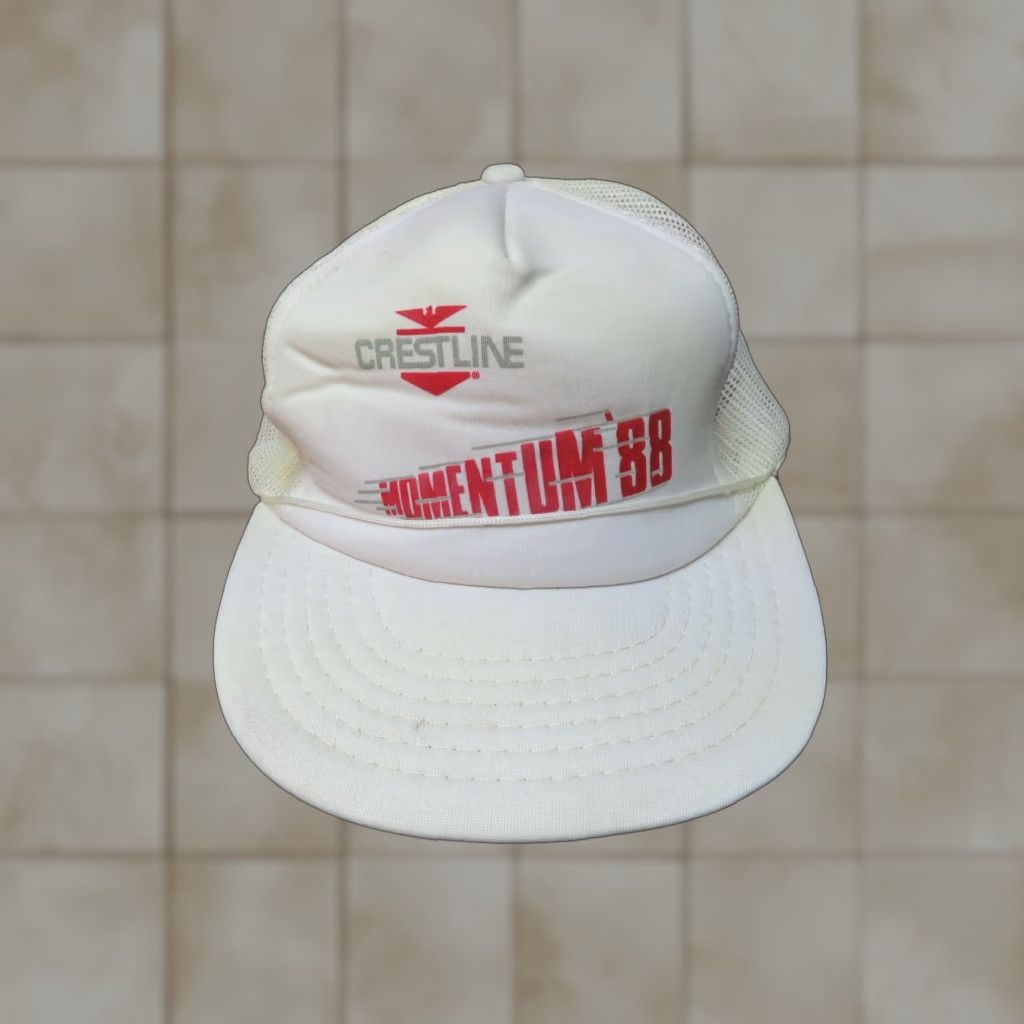 Vintage VINTAGE Crestline momentum 88 race boat motor Farm hat trucker Large Red Nylon Cap Advertising 1980s Men? Size ONE SIZE - 1 Thumbnail