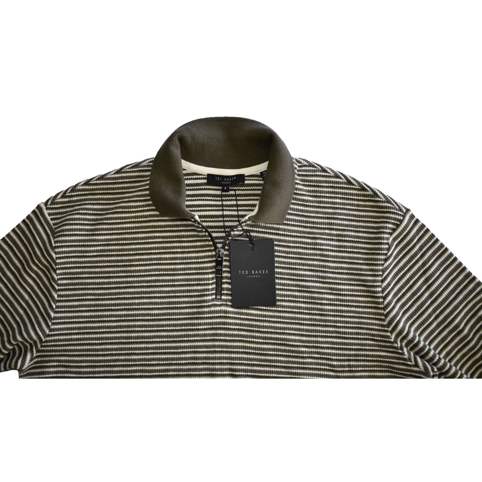 Ted Baker NWT TED BAKER Khaki Striped Textured Knit Polo Shirt 2 $175 Size US M / EU 48-50 / 2 - 3 Thumbnail