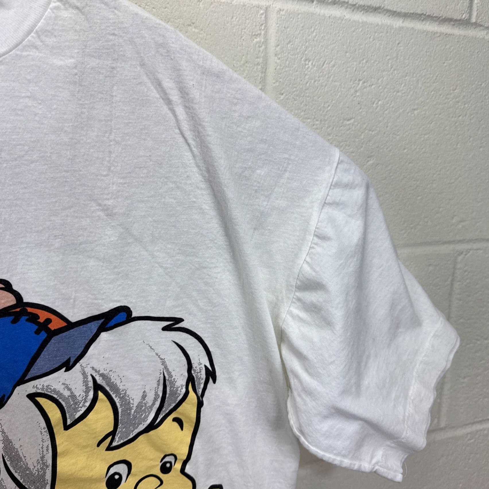 Vintage VINTAGE Flintstones Pebbles Bam Bam T Shirt XL White 90s Graphic Print Mens Regular Short Sleeve Cotton Knit Size US XL / EU 56 / 4 - 7 Thumbnail