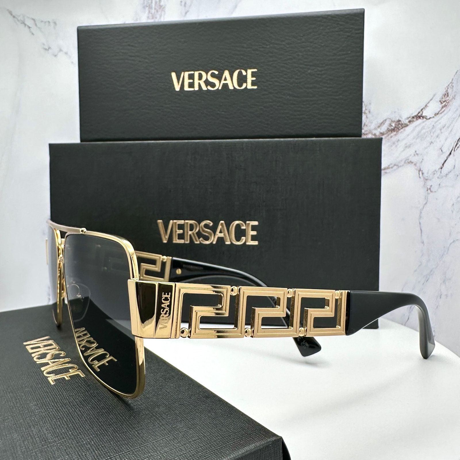 Versace New VERSACE Sunglasses Gold Metal Greca Logo Rectangle Size ONE SIZE - 2 Thumbnail