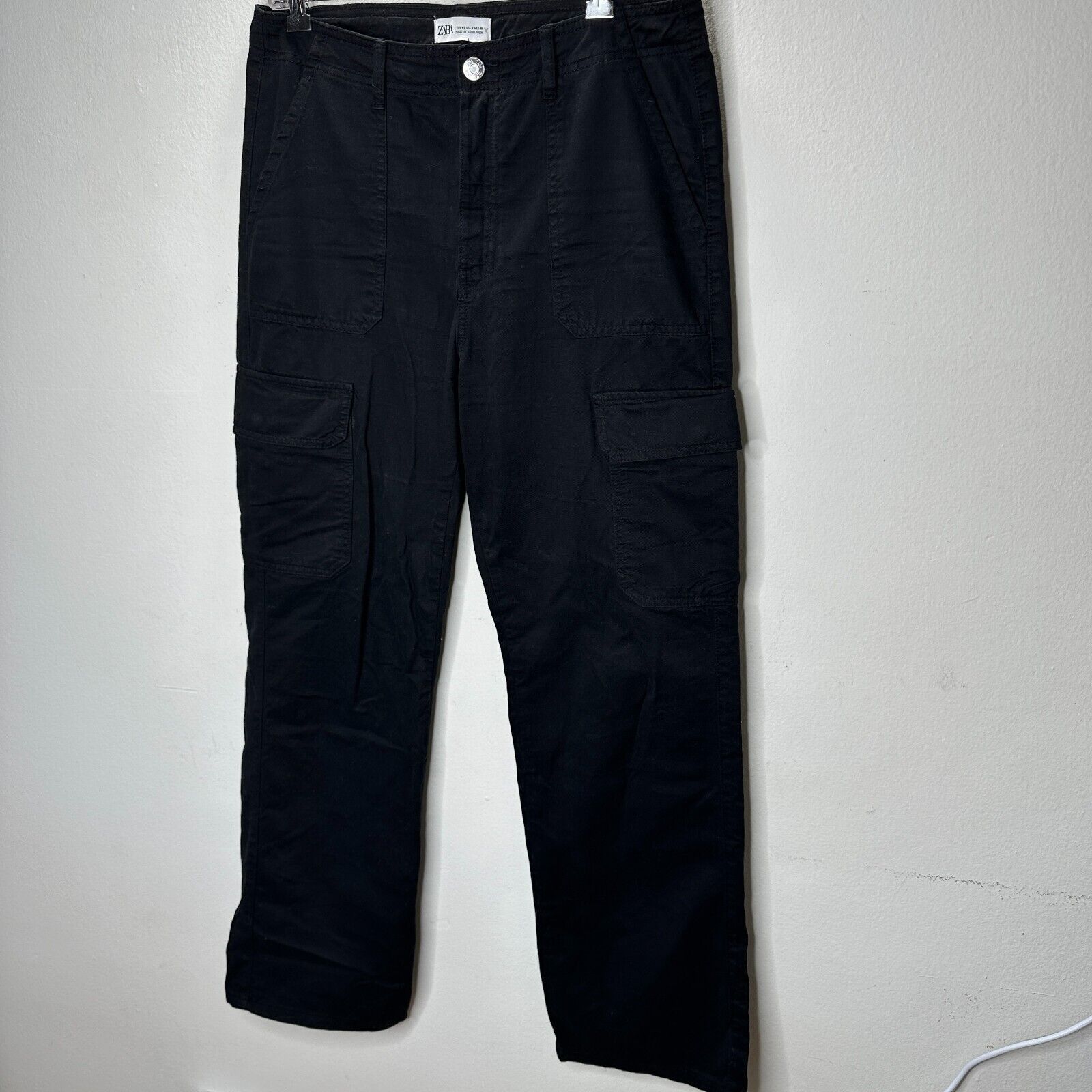 Zara Black Wide Leg Pocketed Utility Cargo Khaki Trouser Pants 8 Size 30" / US 8 / IT 44 - 2 Thumbnail