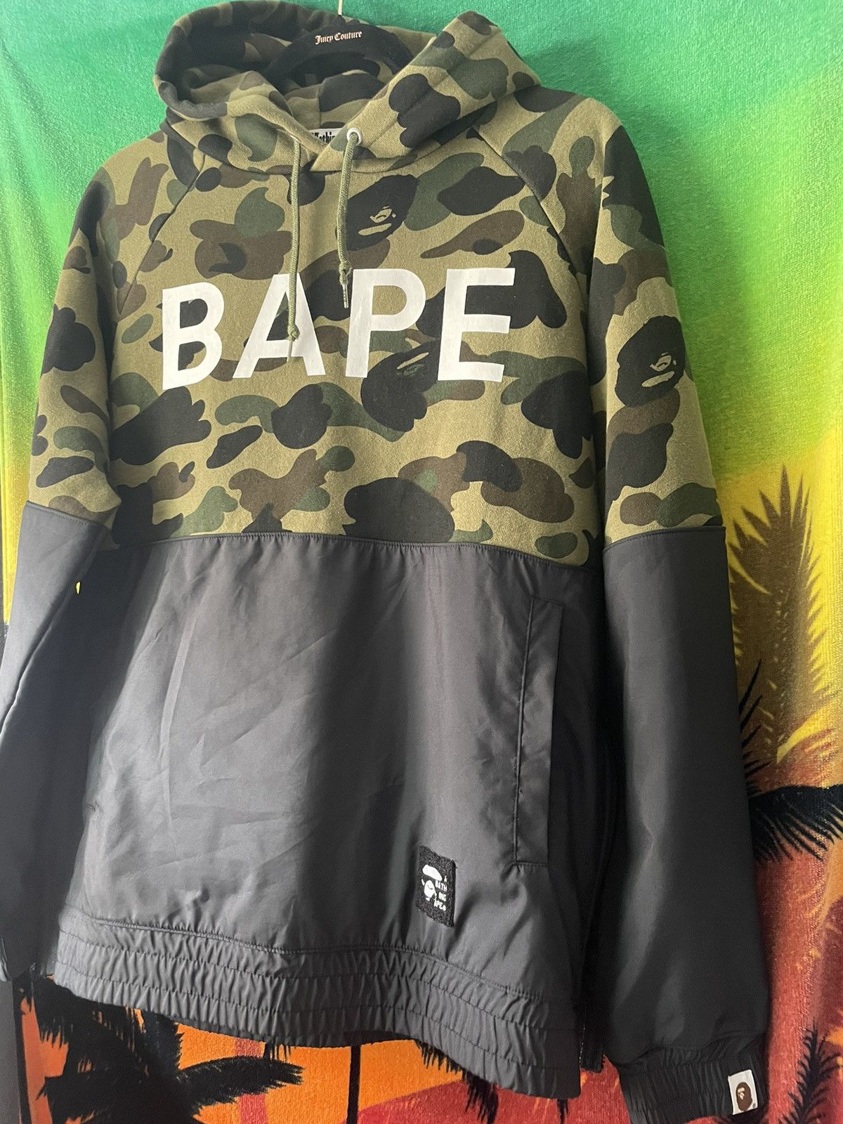 image of Bape Hoodie Camo Black in Green/Black, Men's (Size Small)