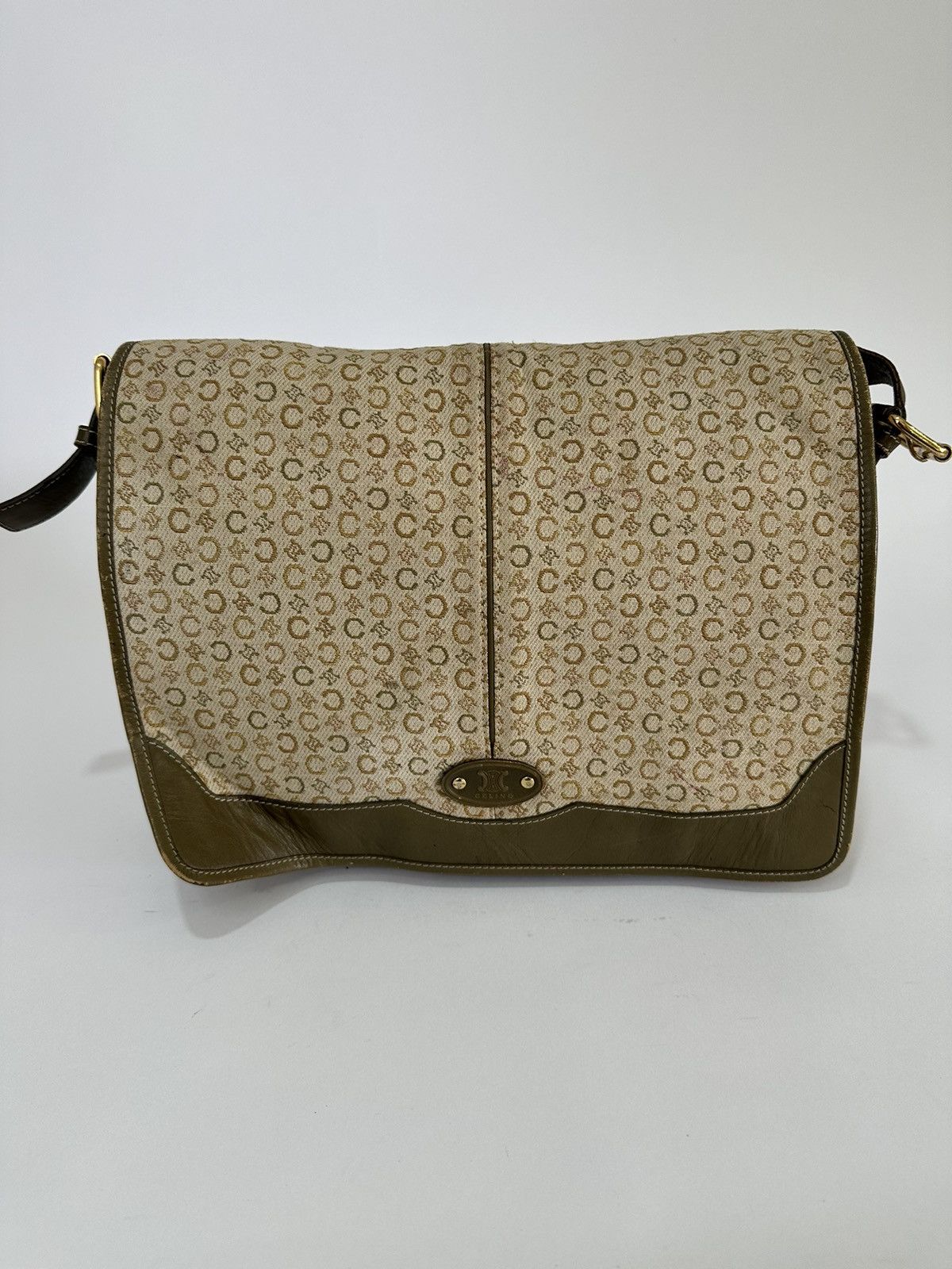 Celine Vintage Old Macadam Carriage Metal Canvas Shoulder Bag Black