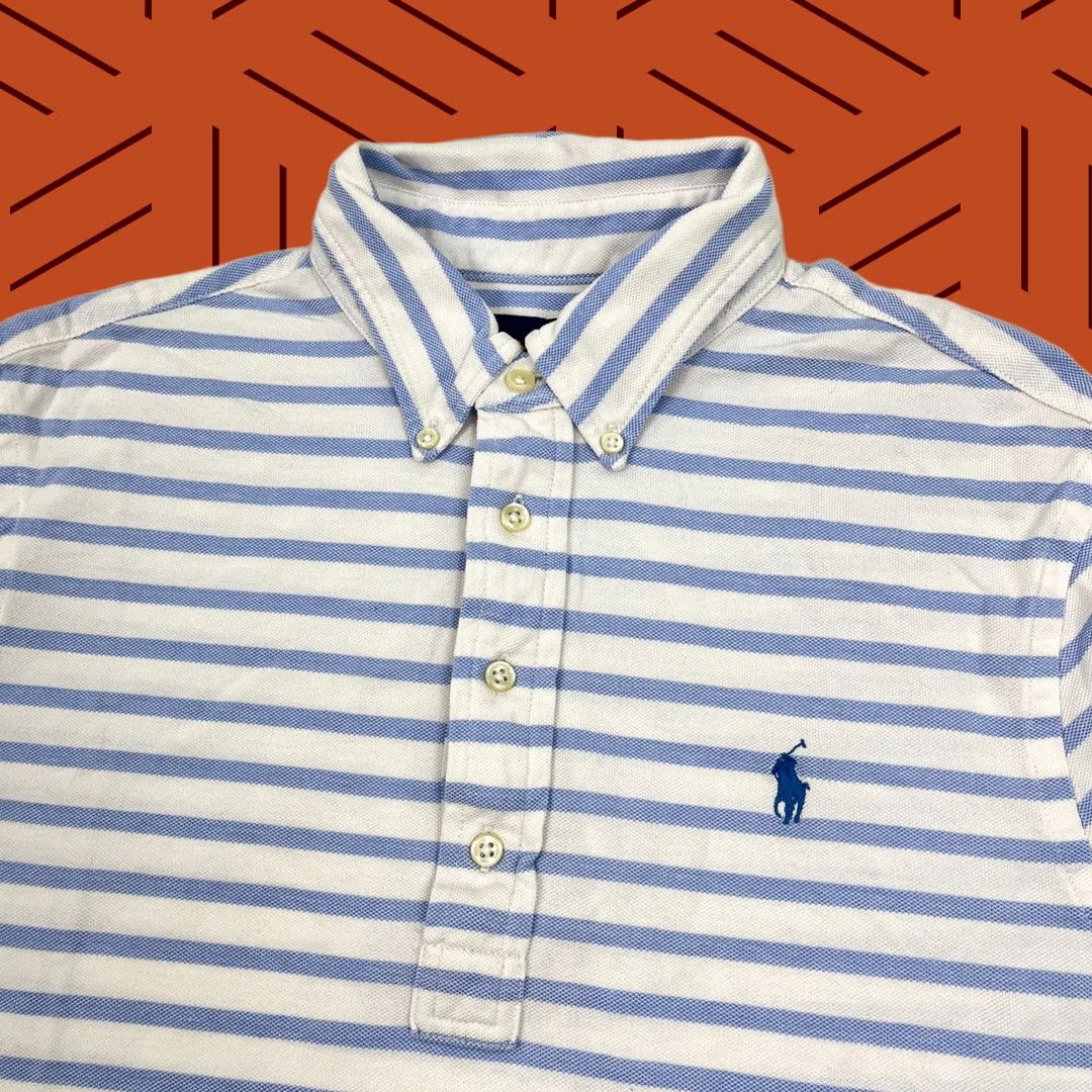 Polo Ralph Lauren Ralph Lauren Polo Shirt Mens L White Blue Striped Knit Oxford Button-Down Preppy Shirt Size US L / EU 52-54 / 3 - 1 Thumbnail
