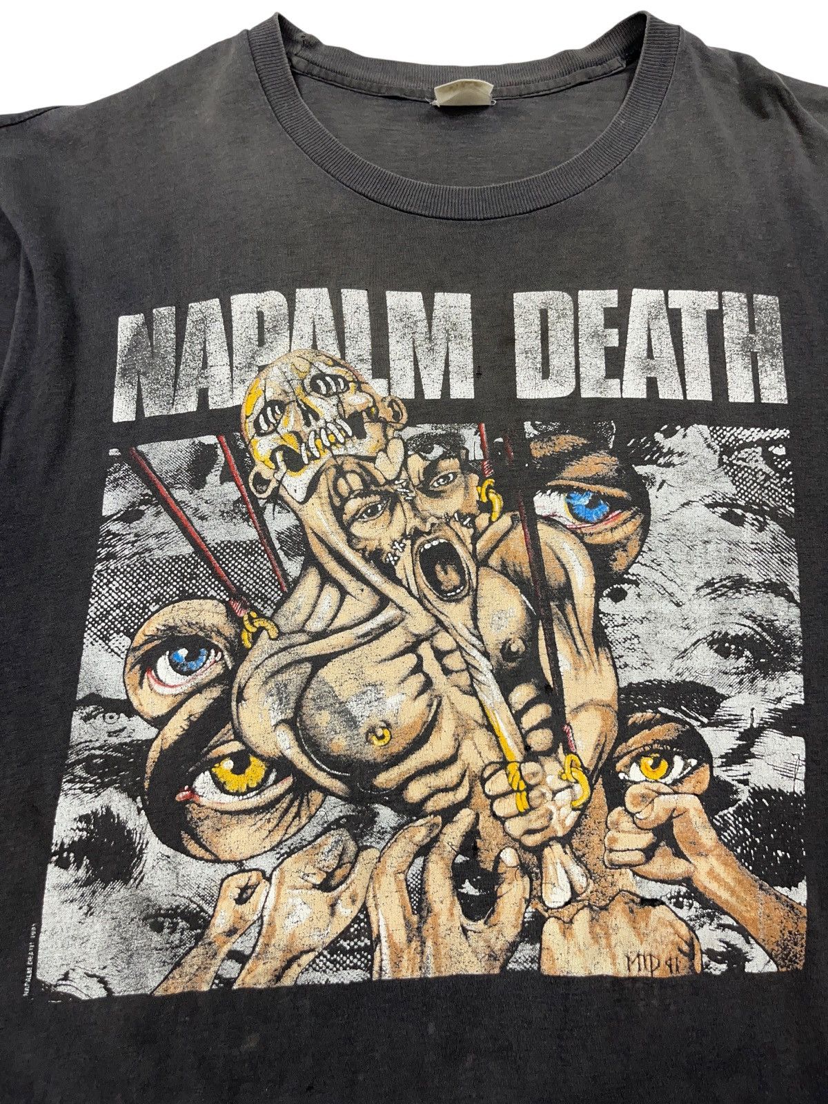 Band Tees Vintage 1991 Napalm Death Mass Appeal Madness Distressed Tee Size US XL / EU 56 / 4 - 7 Thumbnail