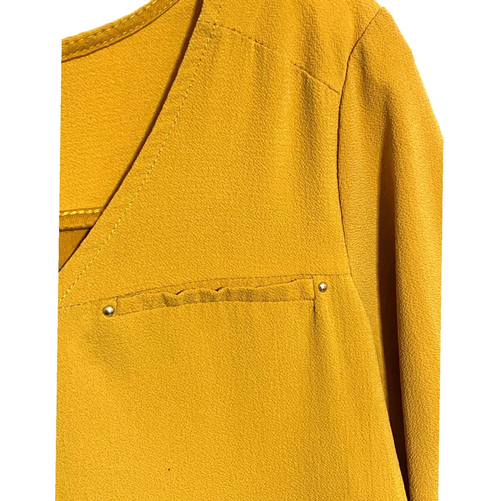 Vintage VINTAGE Janet Chung Mustard Yellow Blouse Top L Roll Tab Zip Neck Career Flowy Boho Fall Mens? Size L / US 10 / IT 46 - 5 Thumbnail