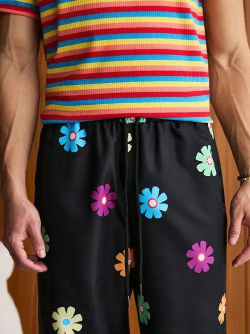 Japanese Brand × Vintage Flowered Loose fit baggy drill Y2K CentralCee sweatpants Size US 32 / EU 48 - 2 Thumbnail