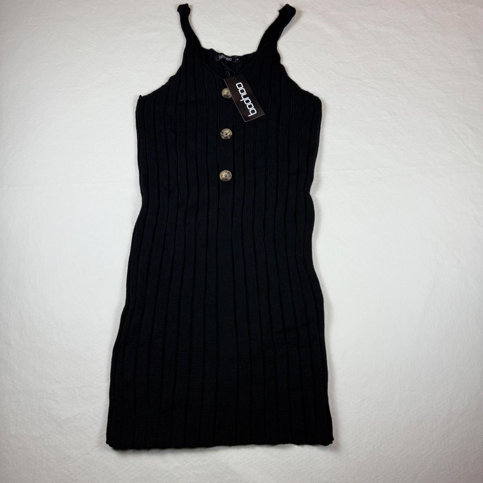 Boohoo Boohoo Womens Black Ribbed Knit Mini Dress L Bodycon Size L / US 10 / IT 46 - 1 Thumbnail