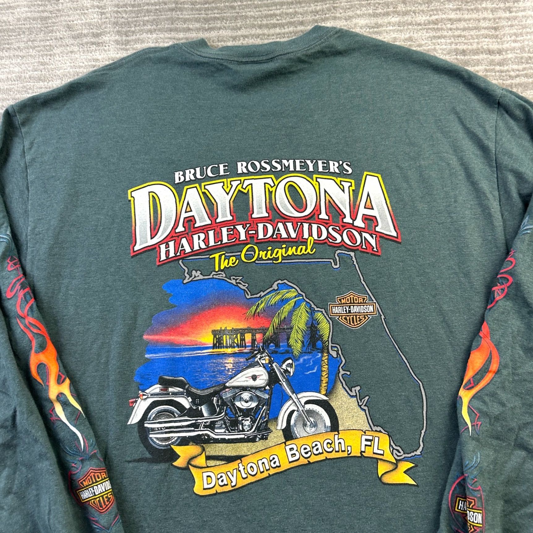 Harley Davidson Harley Davidson Shirt Mens Extra Large Green Double Flame Daytona Size US XL / EU 56 / 4 - 5 Thumbnail