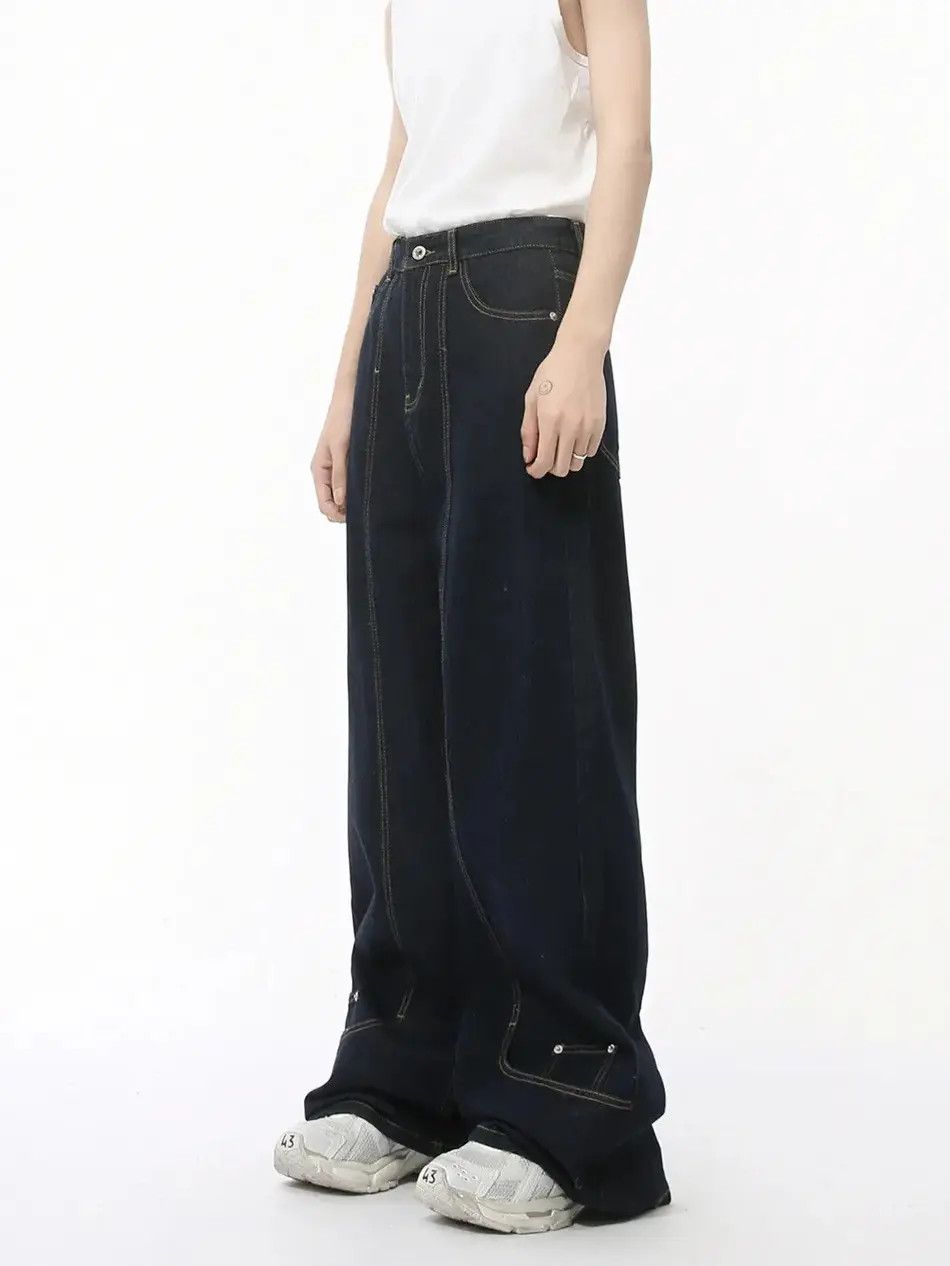 Japanese Brand Retro wide leg straight leg jeans Size US 32 / EU 48 - 3 Thumbnail