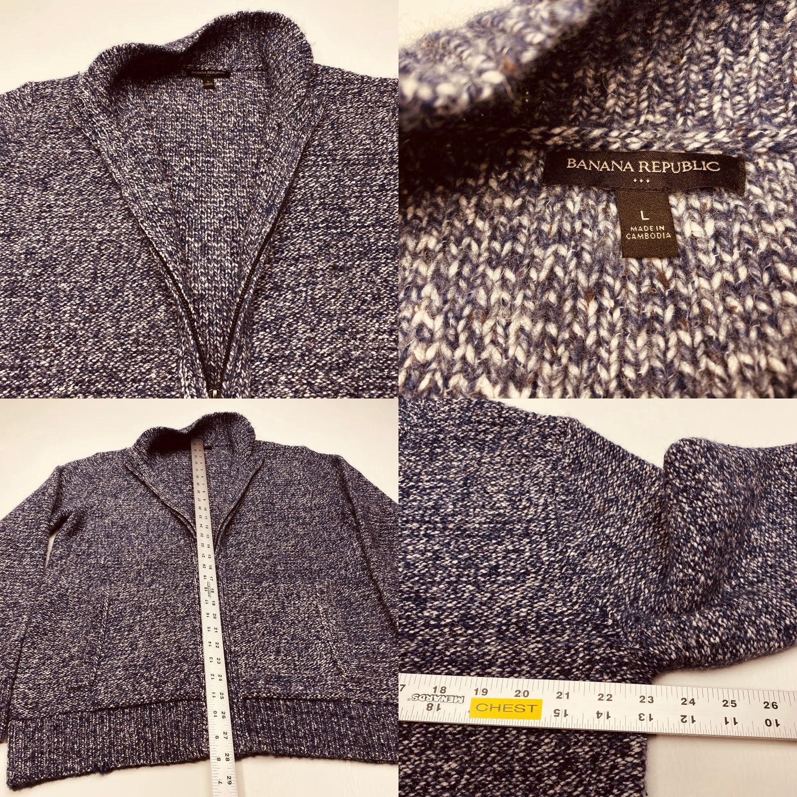 Banana Republic VINTAGE Banana Republic Cardigan Wool Blend Sweater Mens Large Blue Speck Full Zip 7877 Size US L / EU 52-54 / 3 - 8 Thumbnail