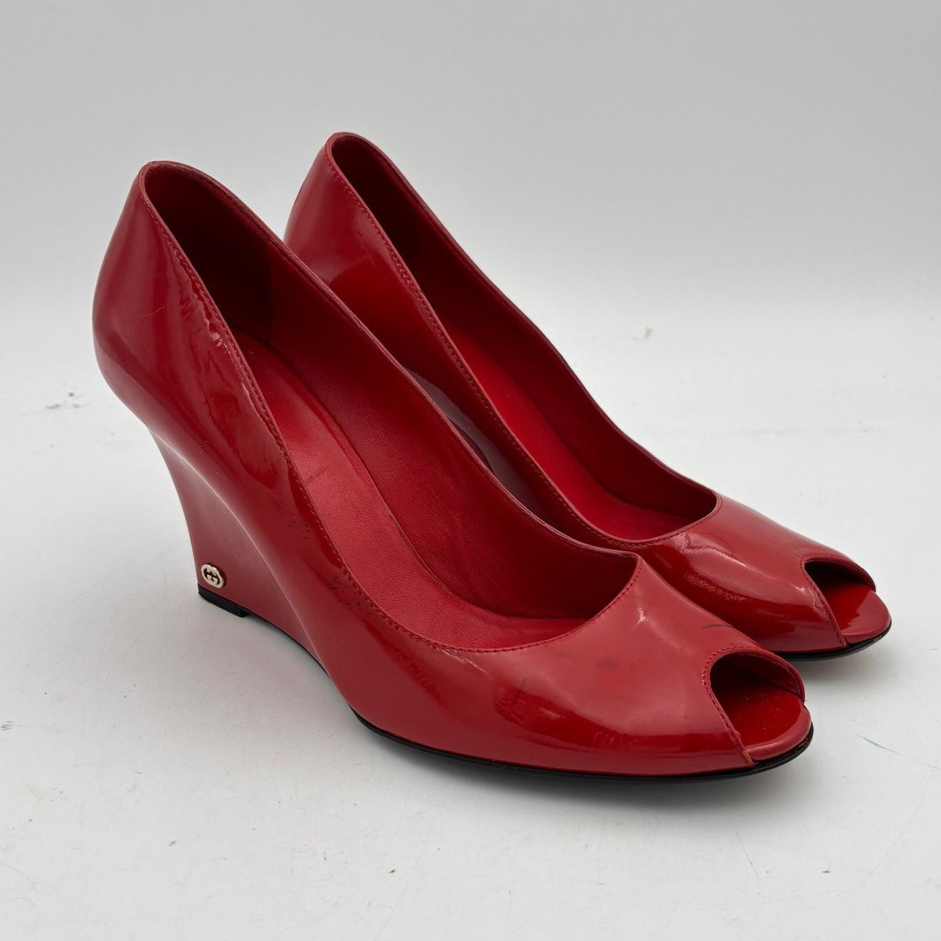 Gucci Gucci Patent Leather Double G Peep Toe Wedge Women's 9.5B Size US 9.5 / IT 39.5 - 1 Thumbnail