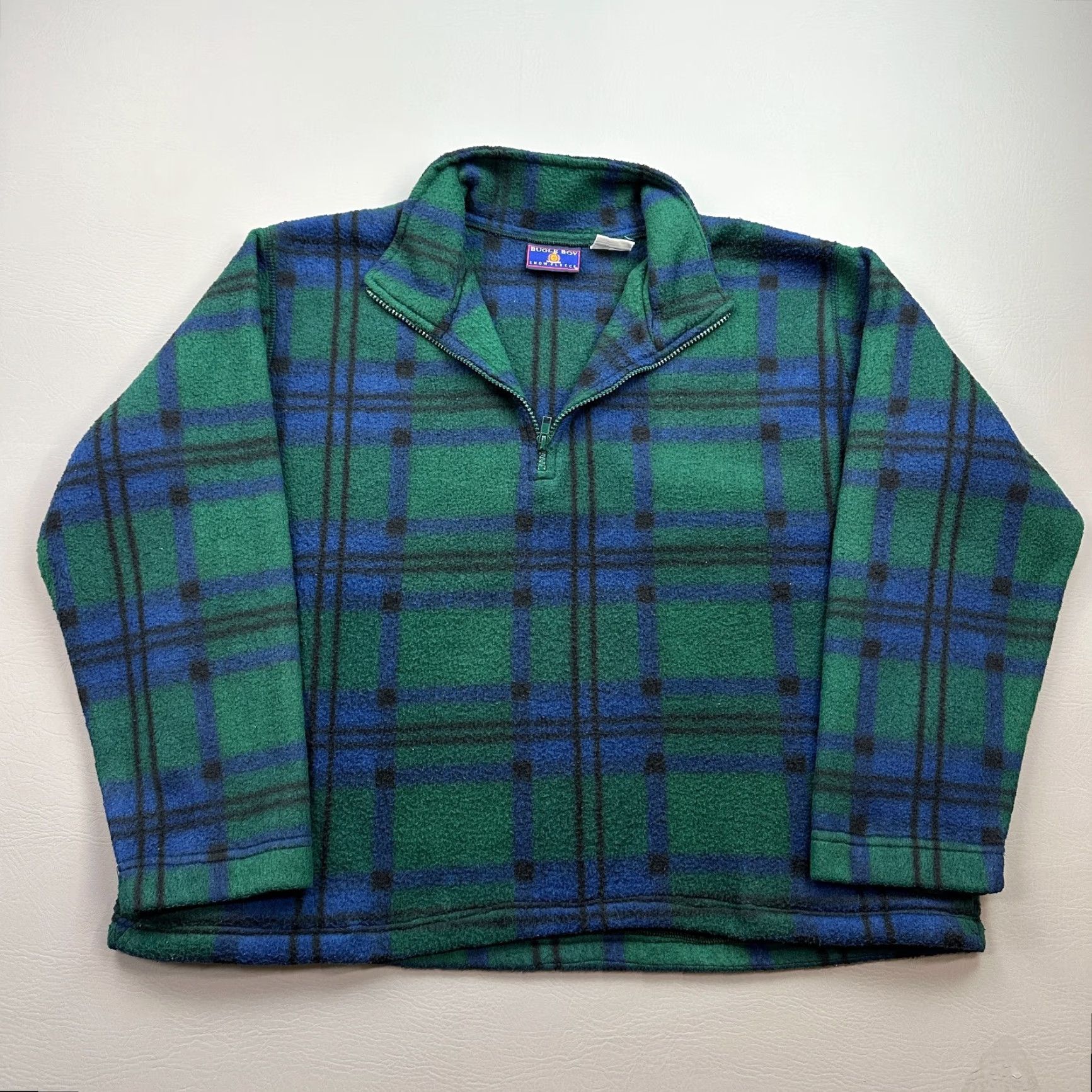 Bugle Boy VINTAGE Bugle Boy Snow Fleece Jacket Mens M Plaid 1/4 Zip Fleece Pullover Green 90s Mens Size US M / EU 48-50 / 2 - 2 Thumbnail