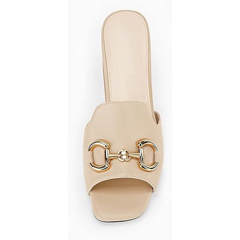 Other Gihubafuil Women's 7 Tan Gold Buckle Peep Toe Block Heels Size US 7 / IT 37 - 4 Thumbnail