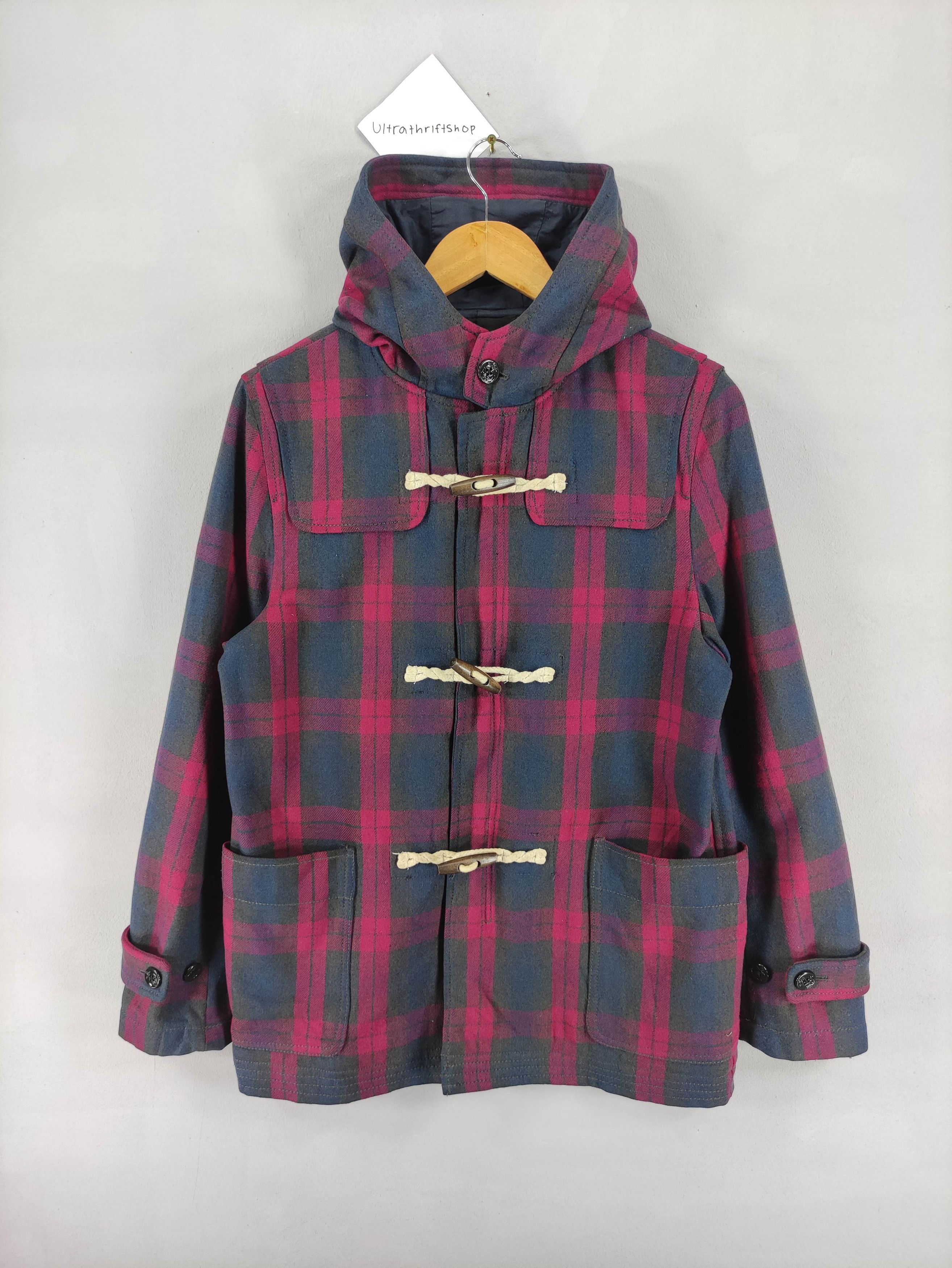 Japanese Brand Vintage Tielocken Duffel Wool Coat Hoodie Jacket Chekered Size L / US 10 / IT 46 - 1 Thumbnail