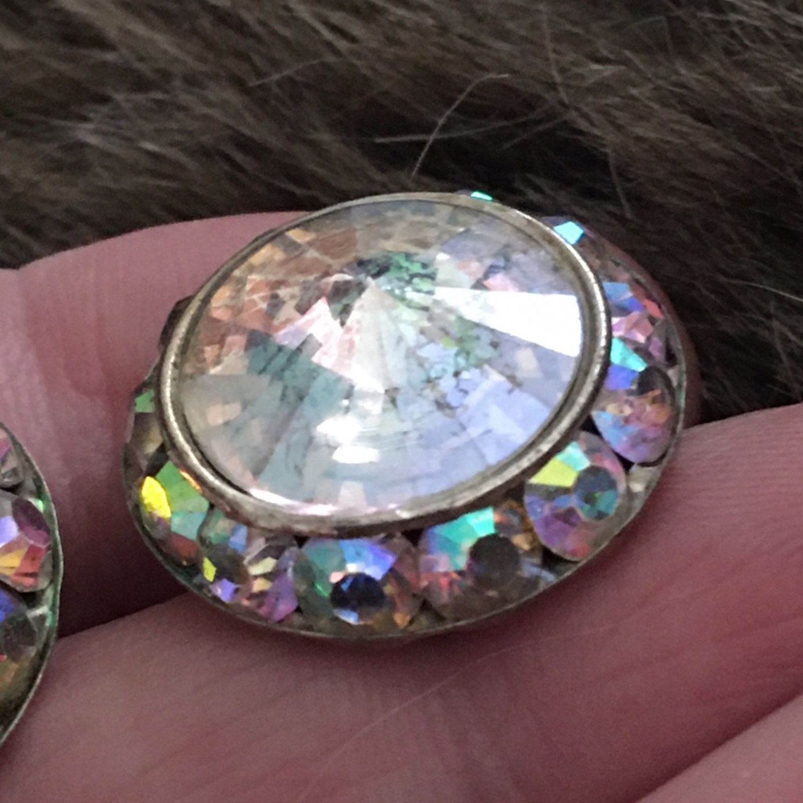 Vintage Vintage aurora borealis rivoli cut pierced earring Size ONE SIZE - 4 Thumbnail