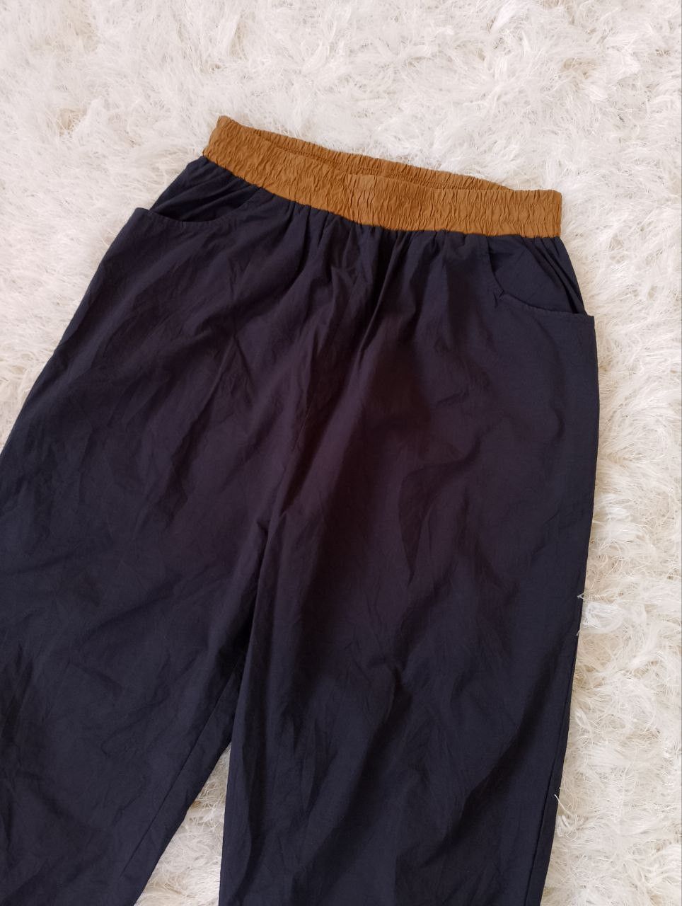 Japanese Brand ELLE Dark Blue Gold Outer Pocket Wide Pants Size 28" / US 6 / IT 42 - 3 Thumbnail