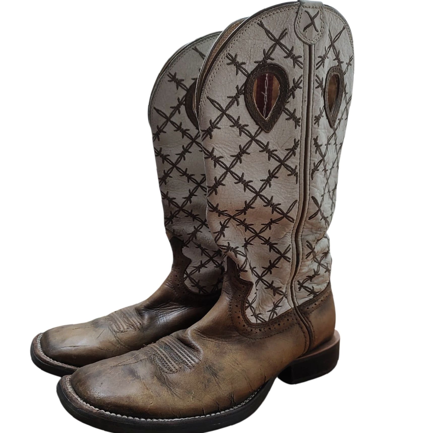 Twisted X Twisted X Western Boots Ruff Stock Bomber White Mens 9 D Leather Barbed Wire Rubber Cushioned Square Toe Slip On Western Cowboy Boot Mens Size US 9 / EU 42 - 5 Thumbnail