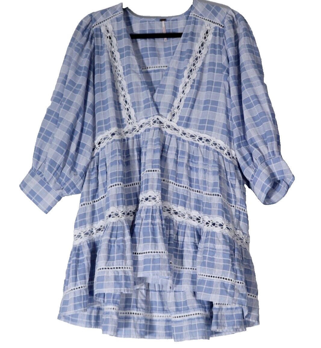 Free People Free People Women XS Blue Out of Time Tunic Blouse Plaid Top Size XS / US 0-2 / IT 36-38 - 3 Thumbnail